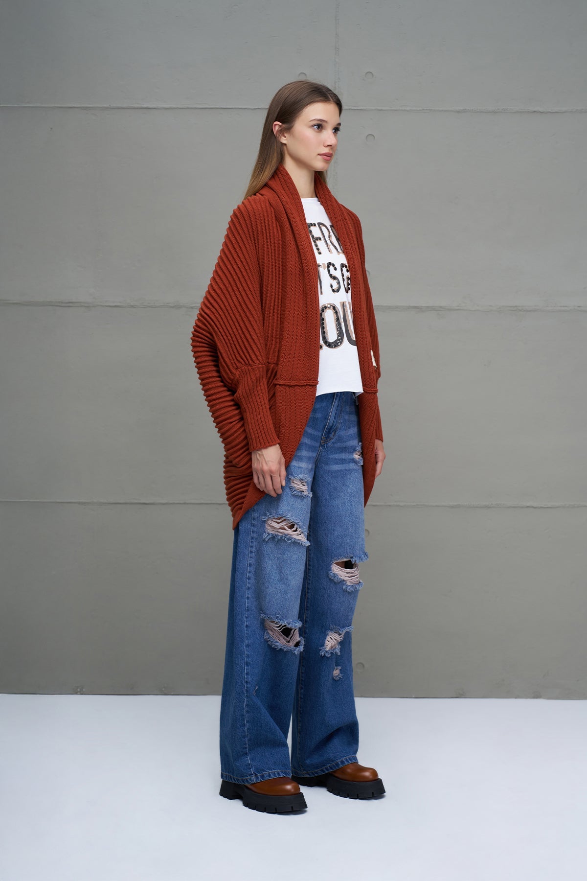 Maroon Oversized Knit Knit Cardigan 18072