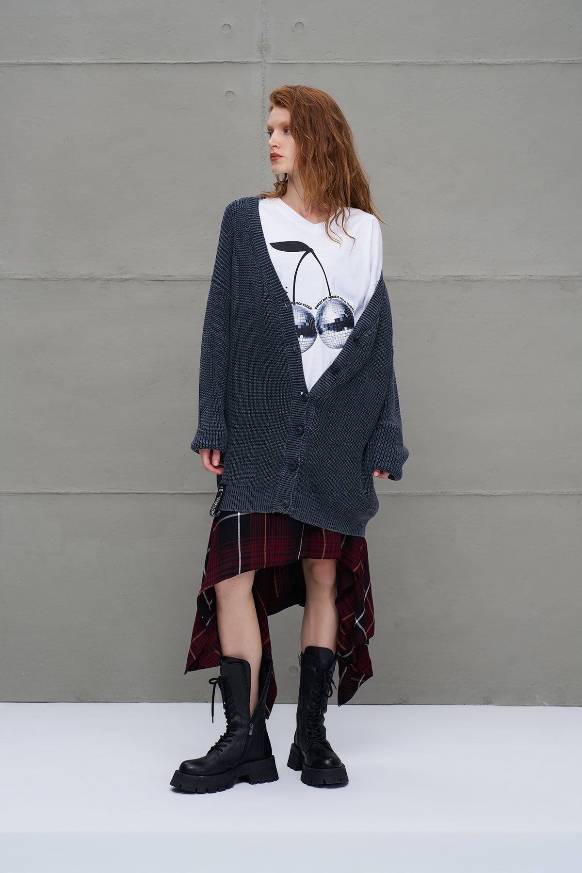 Anthracite Back Patterned Oversized Knit Cardigan 18074