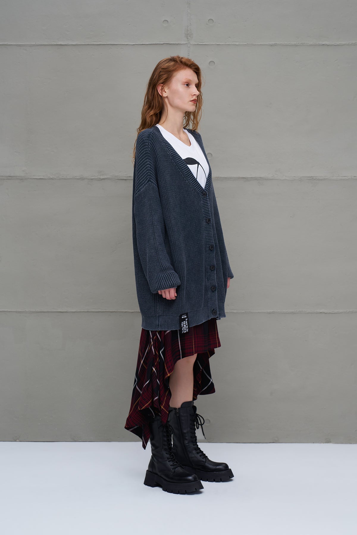 Anthracite Back Patterned Oversized Knit Cardigan 18074