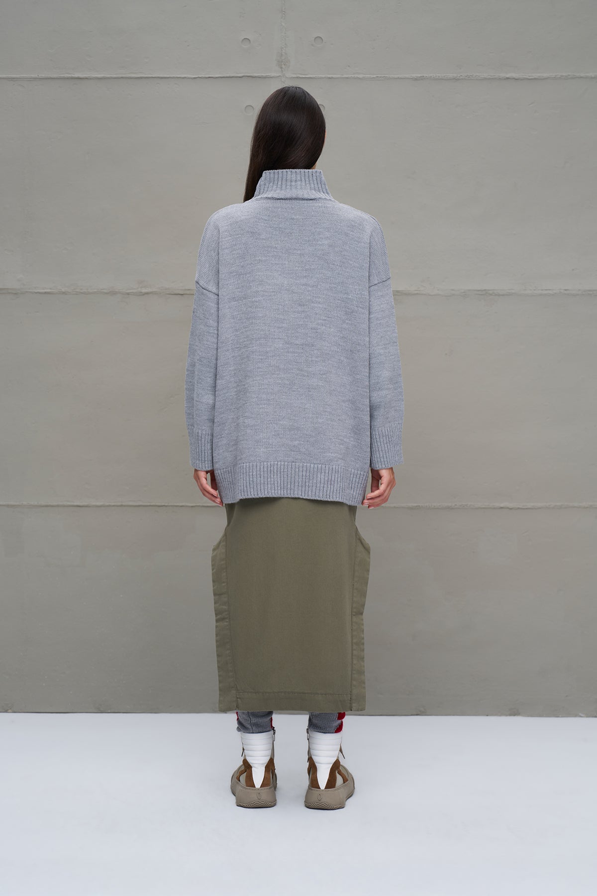 Grey Melange Slogan Oversized Knit Sweater 18075