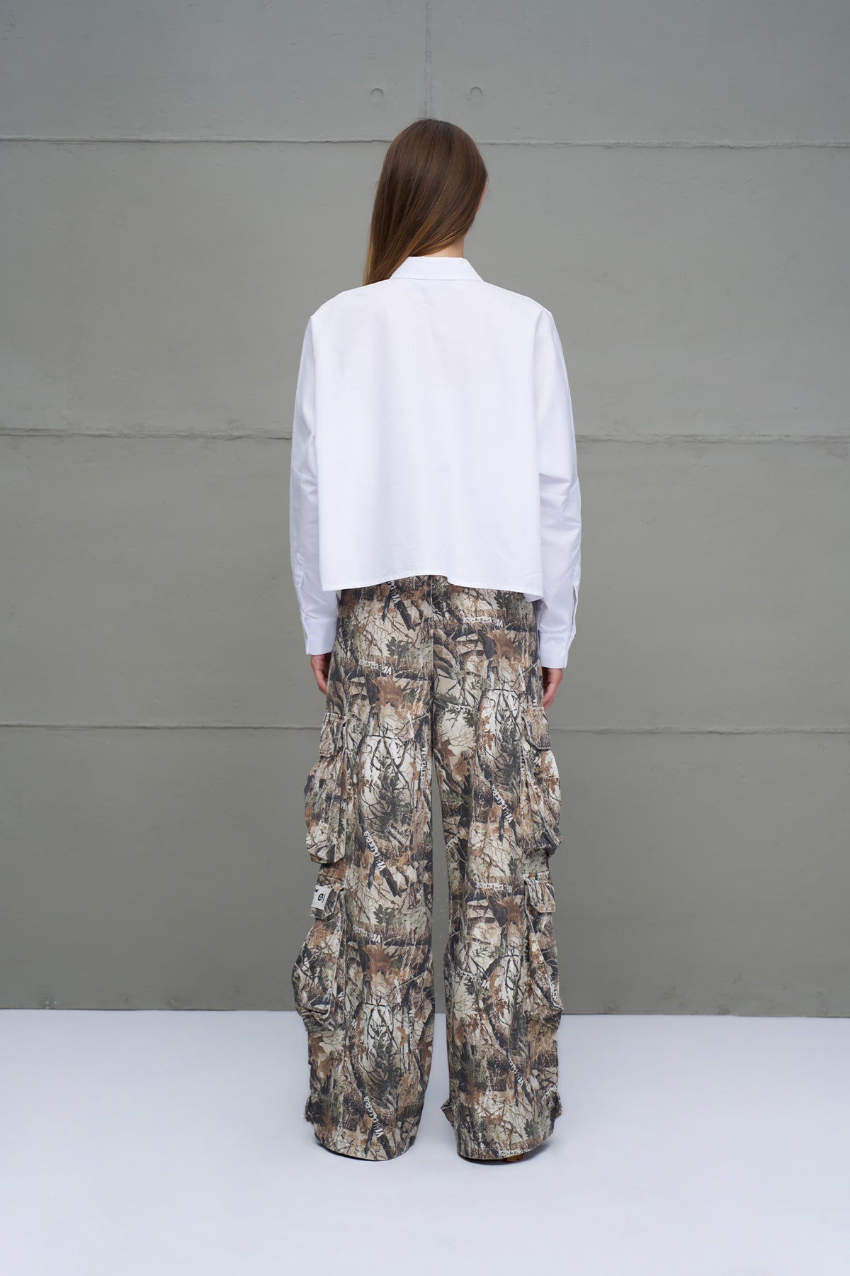 Beige Snap-button Gabardine Cargo Trousers 18090