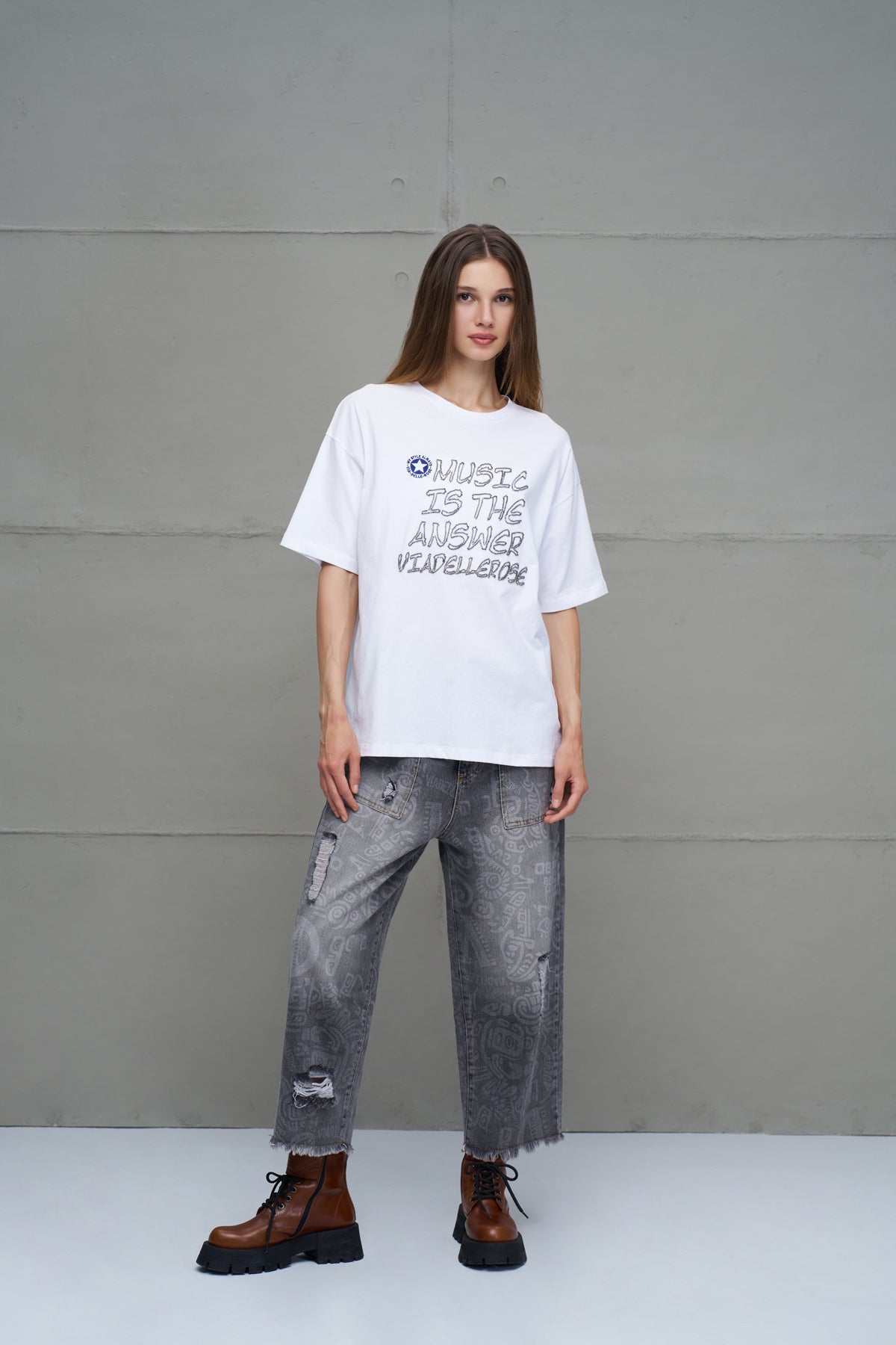 Grey Distressed Denim Trousers 18099