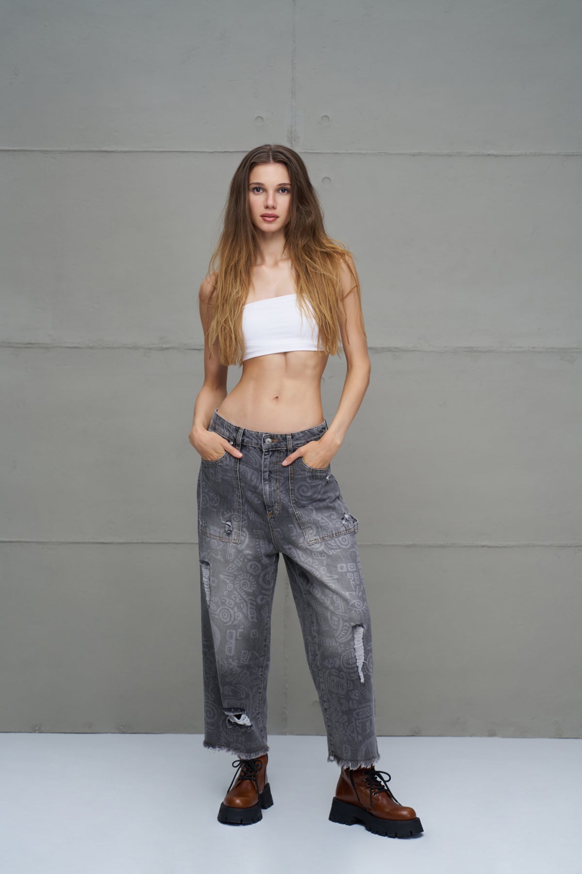 Grey Distressed Denim Trousers 18099