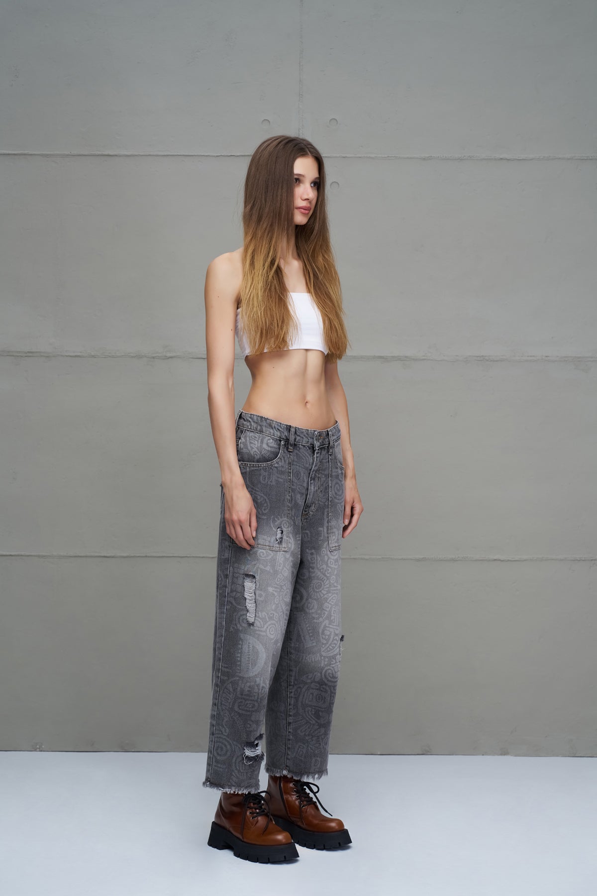 Grey Distressed Denim Trousers 18099