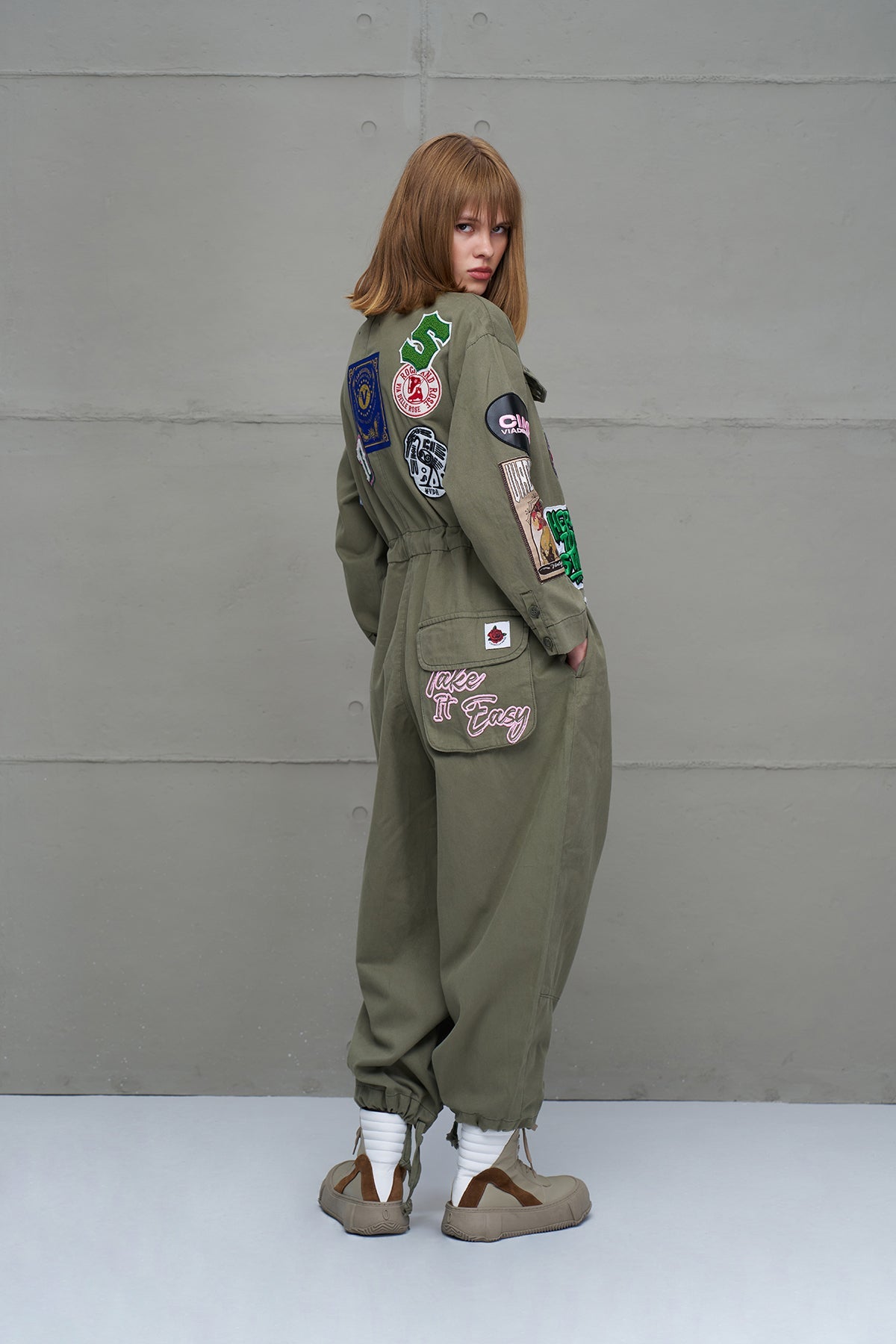 Khaki Patch Detail Jumpsuit 18100