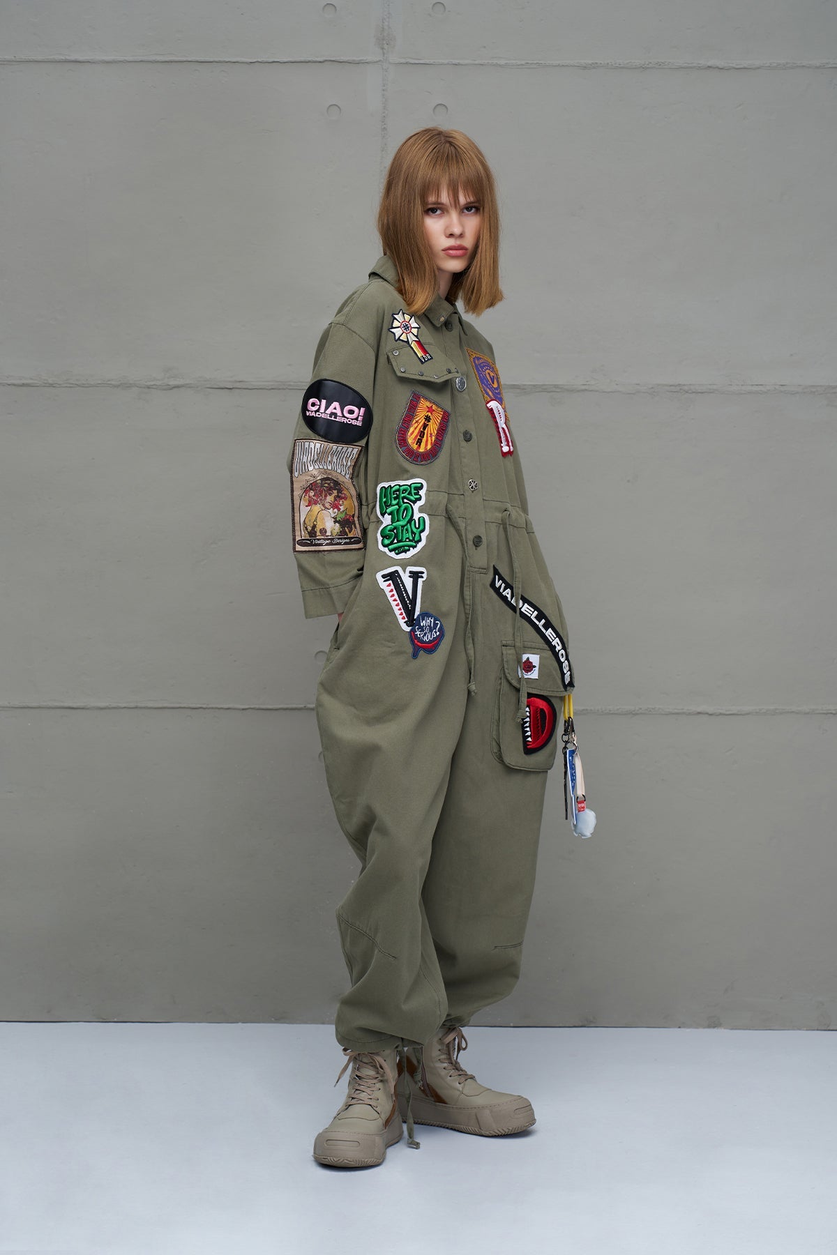 Khaki Patch Detail Jumpsuit 18100