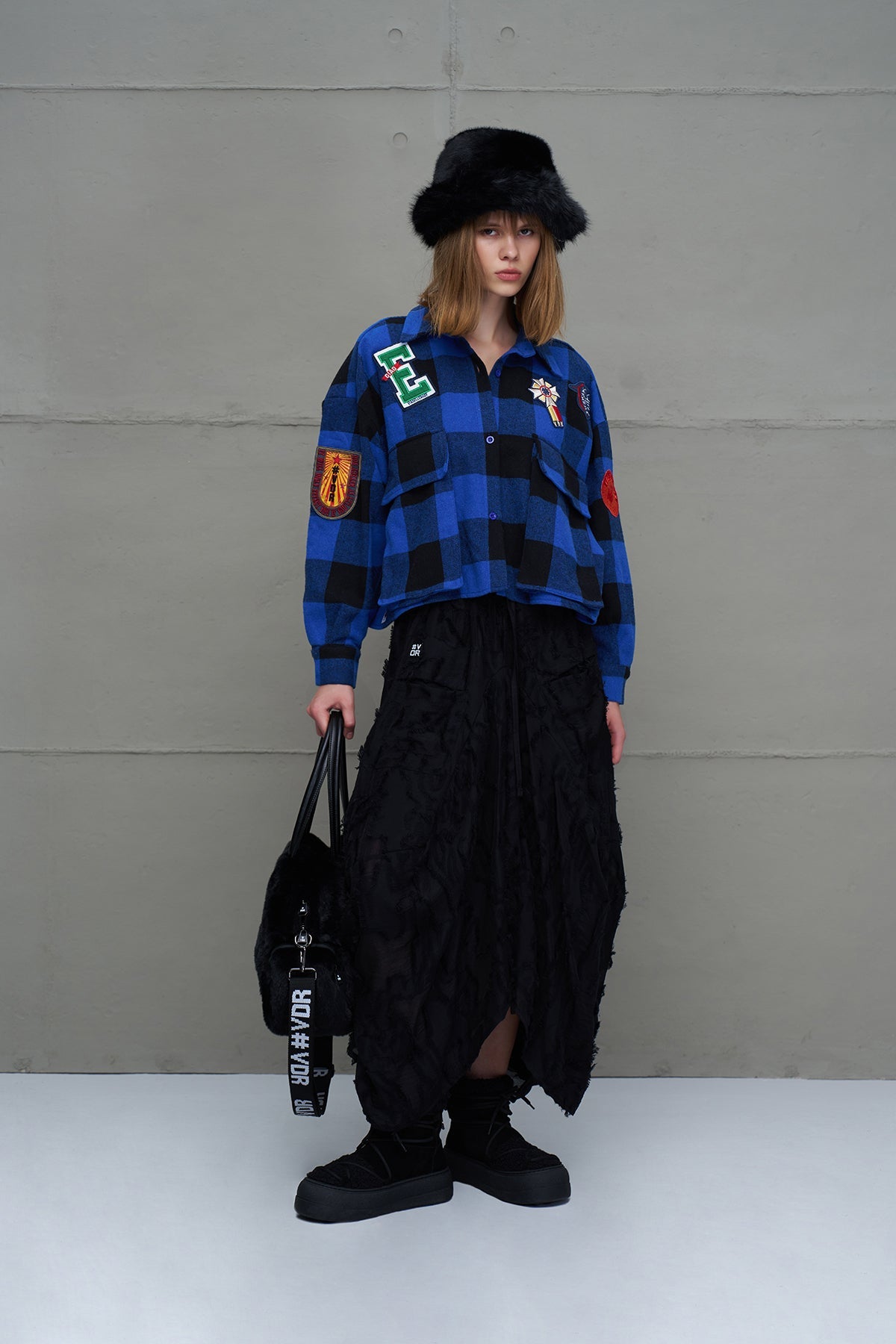 Royal Black Plaid Oversized Shirt 18116