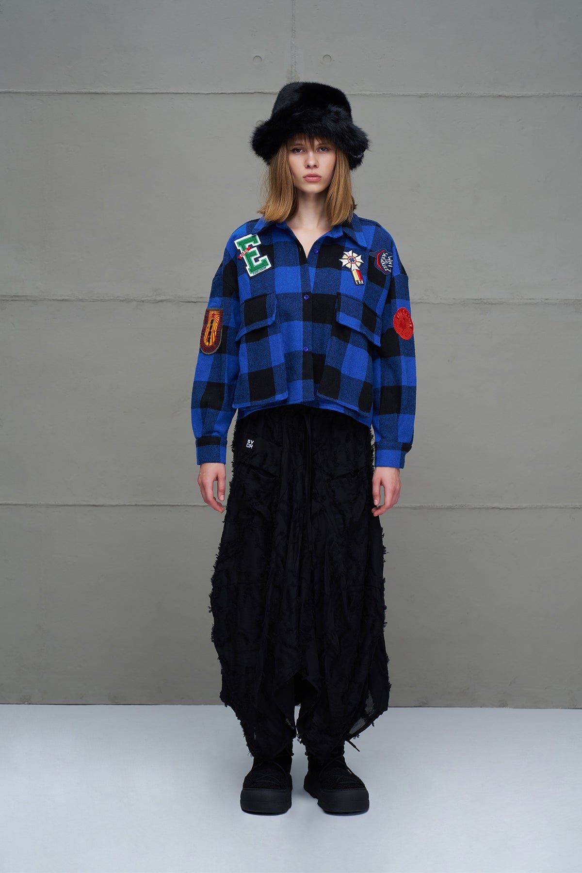 Royal Black Plaid Oversized Shirt 18116
