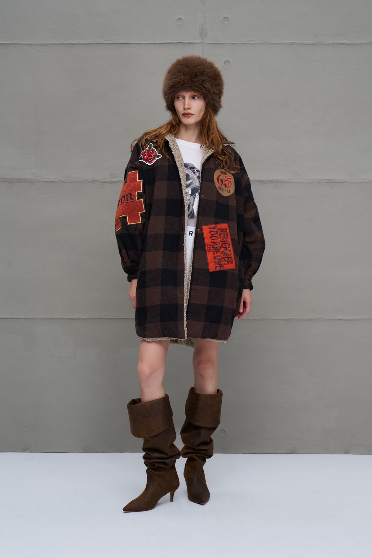 Brown Beige Plaid Oversized Jacket 18117