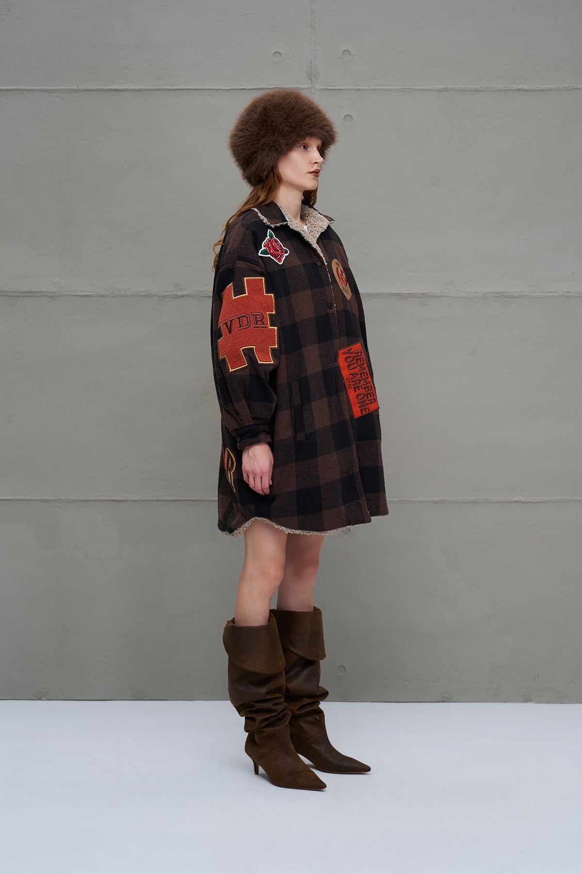 Brown Beige Plaid Oversized Jacket 18117