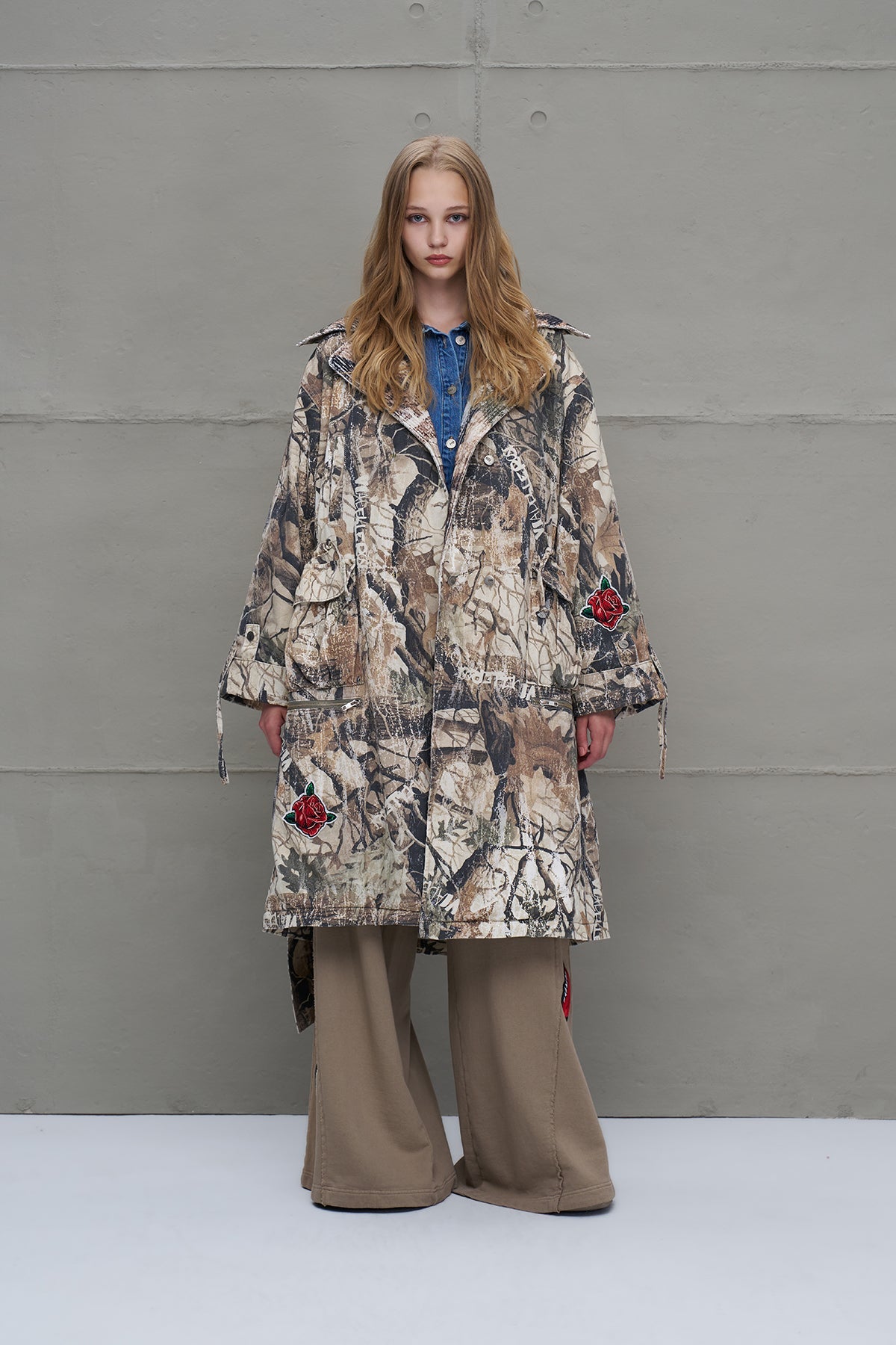 Beige Belted Patterned Oversized Long Coat 18130