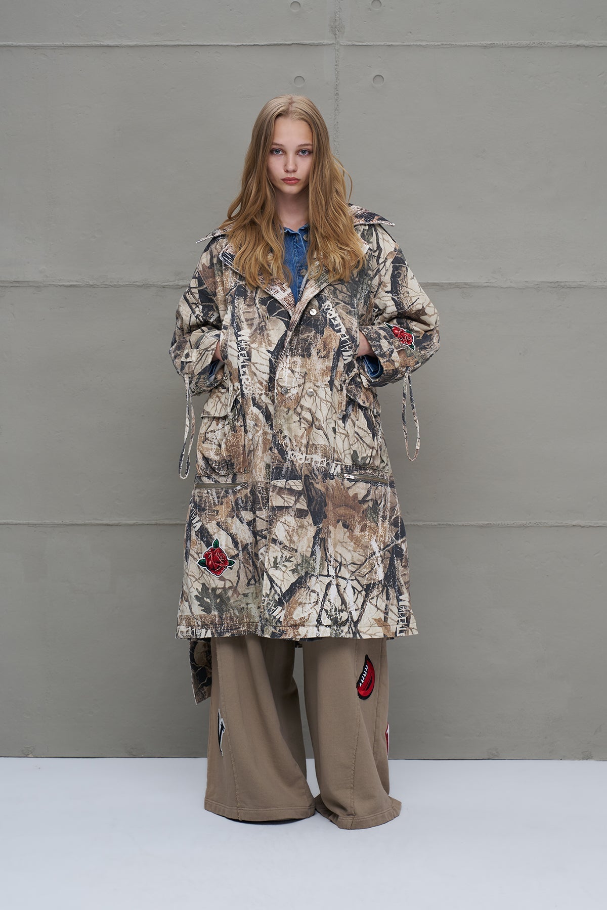 Beige Belted Patterned Oversized Long Coat 18130