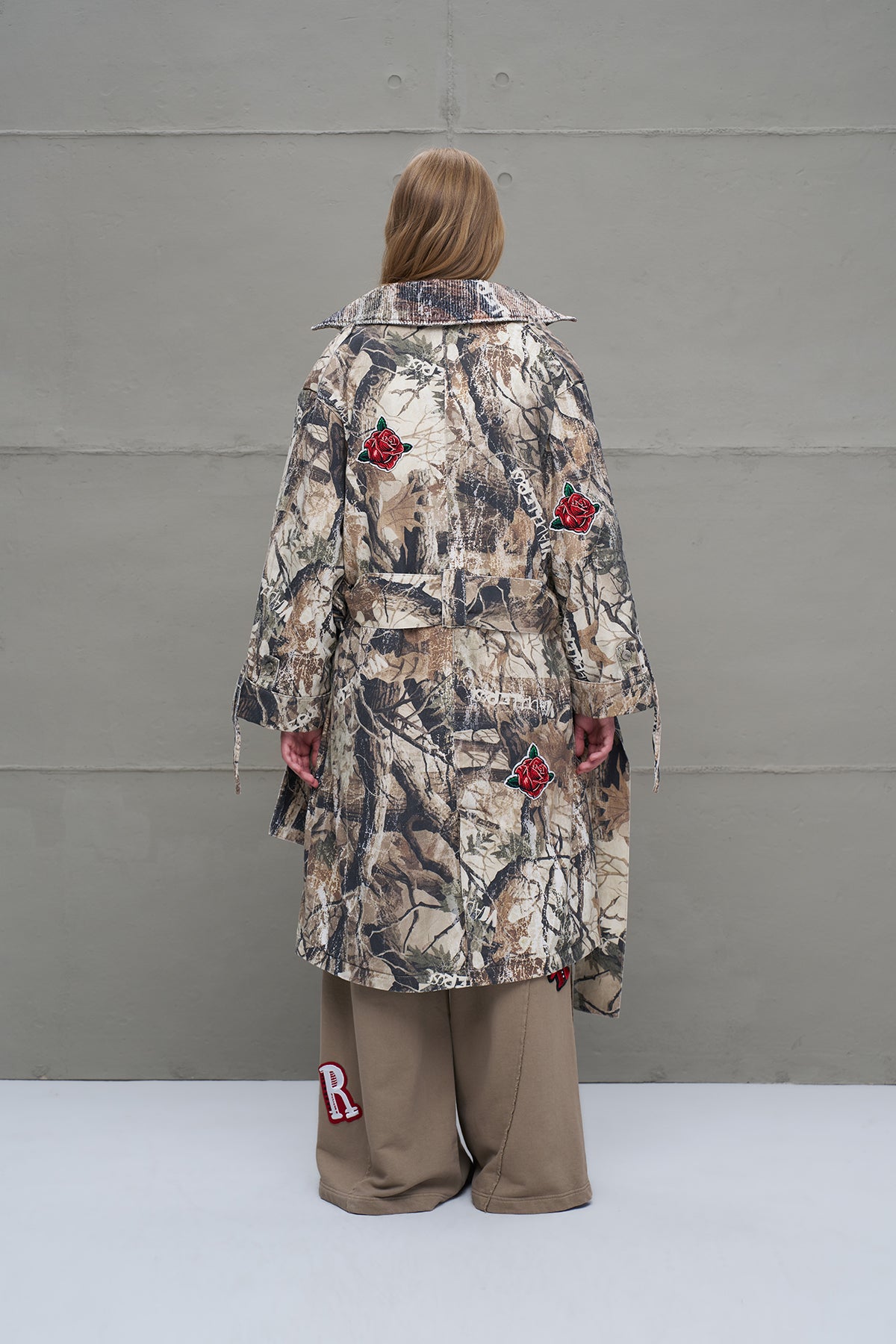 Beige Belted Patterned Oversized Long Coat 18130