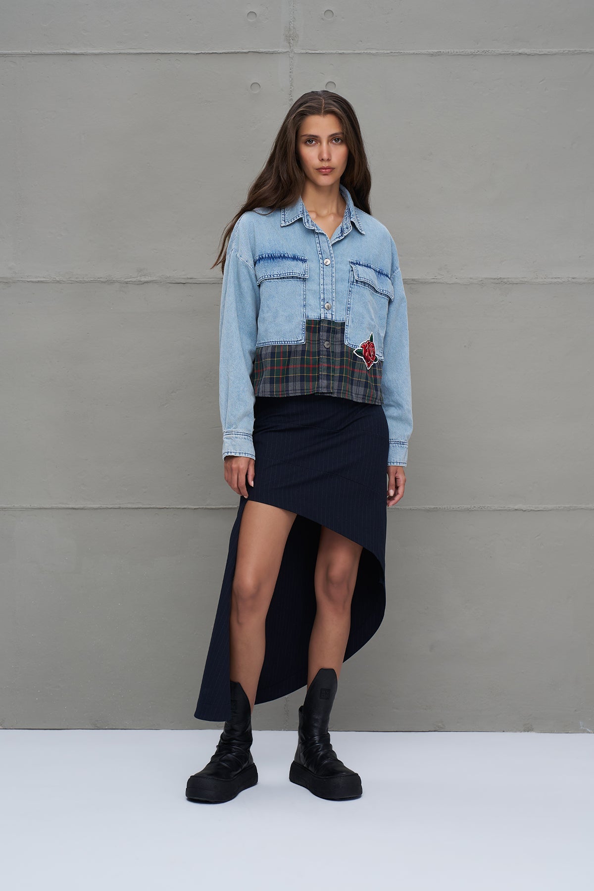 Blue Plaid Denim Oversize Shirt 18133