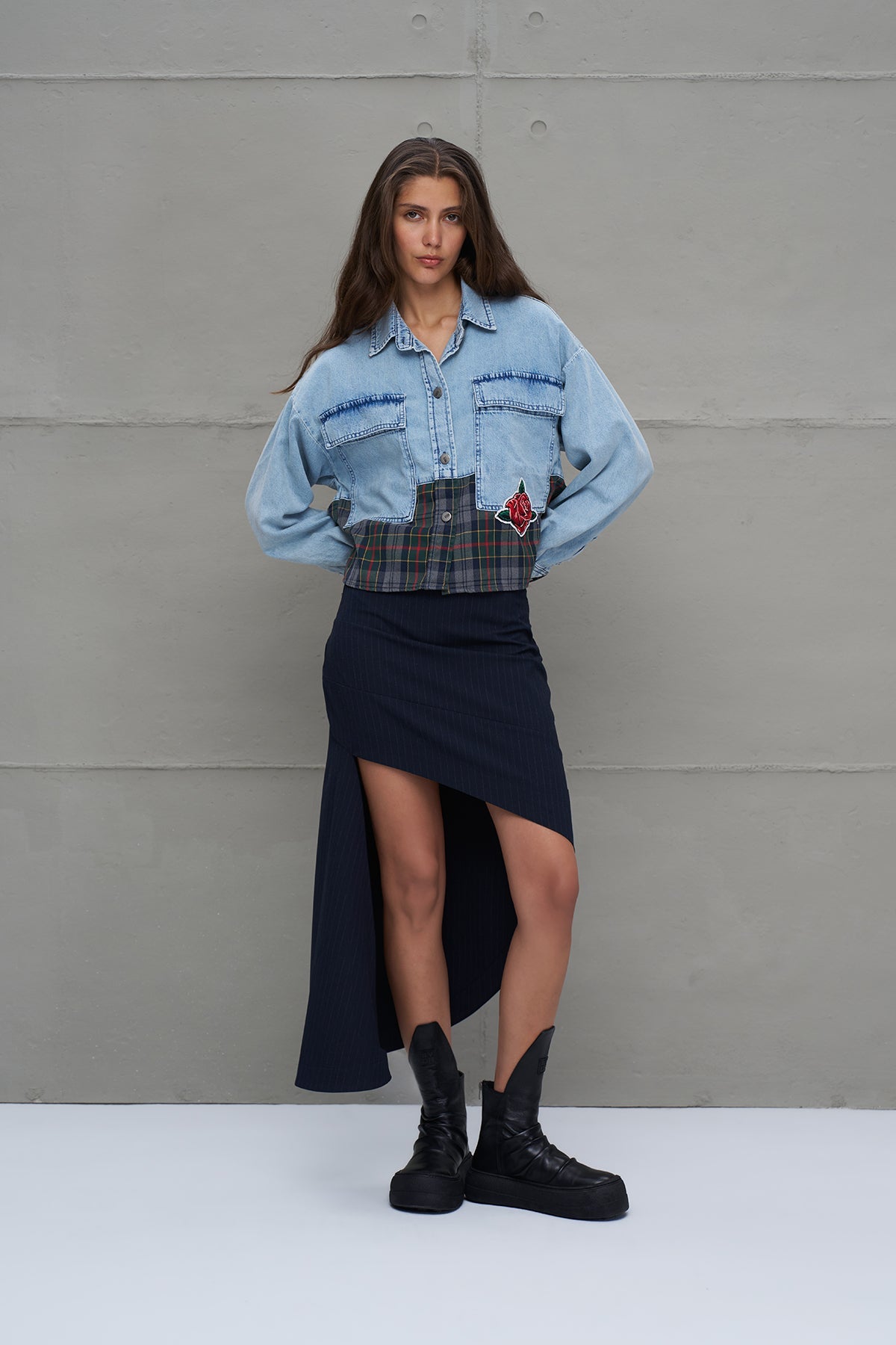 Blue Plaid Denim Oversize Shirt 18133