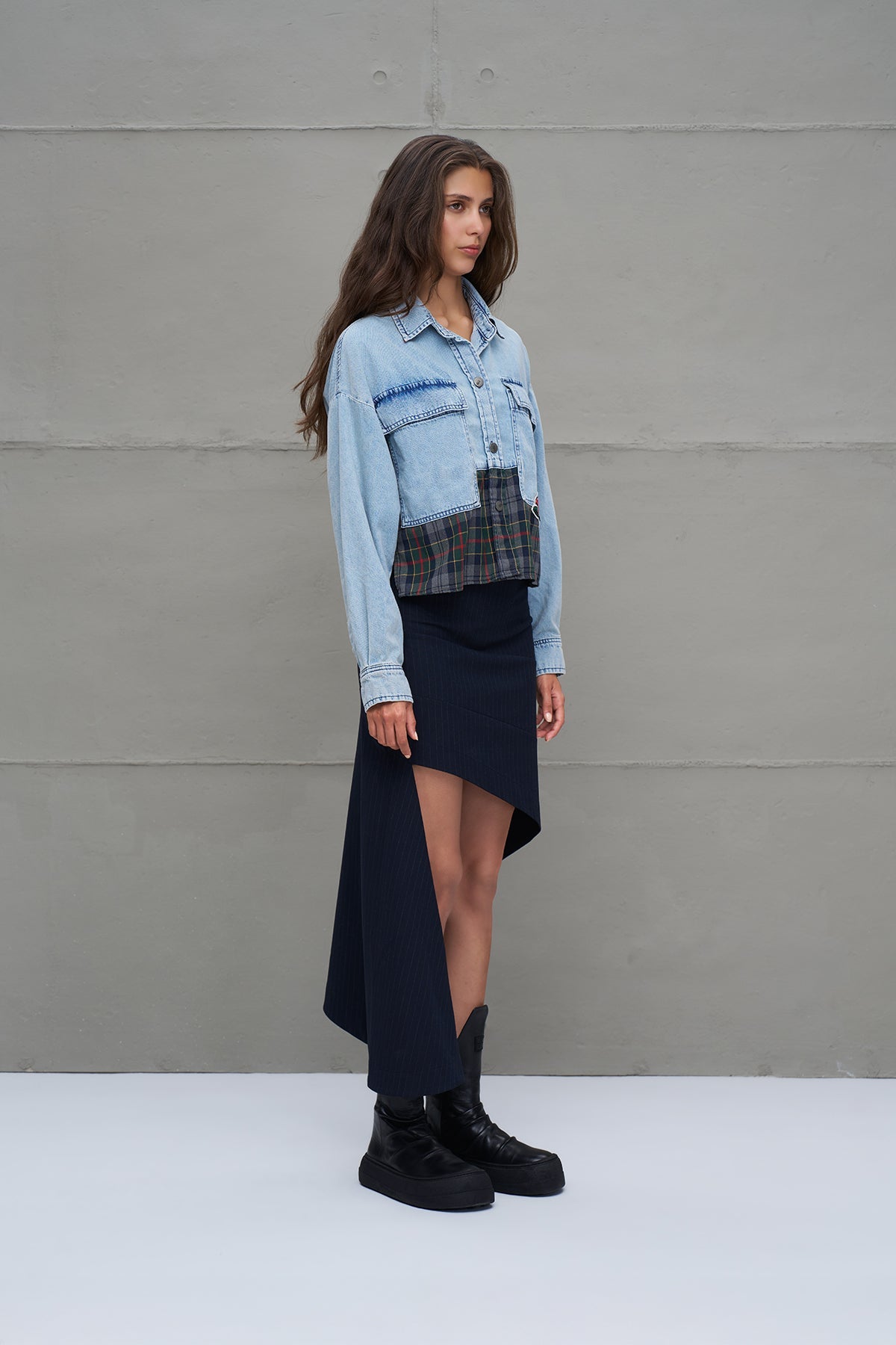 Blue Plaid Denim Oversize Shirt 18133