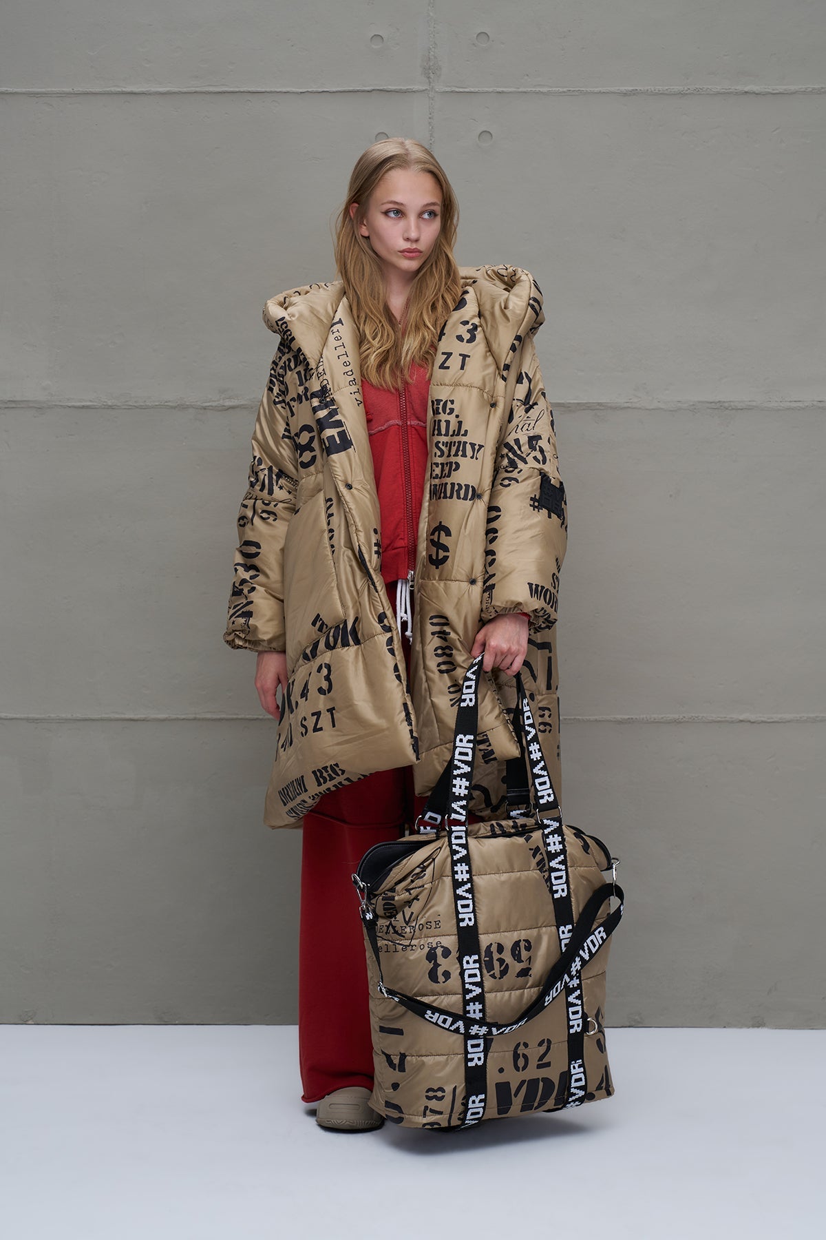 Beige Patterned Long Oversized Coat 18137