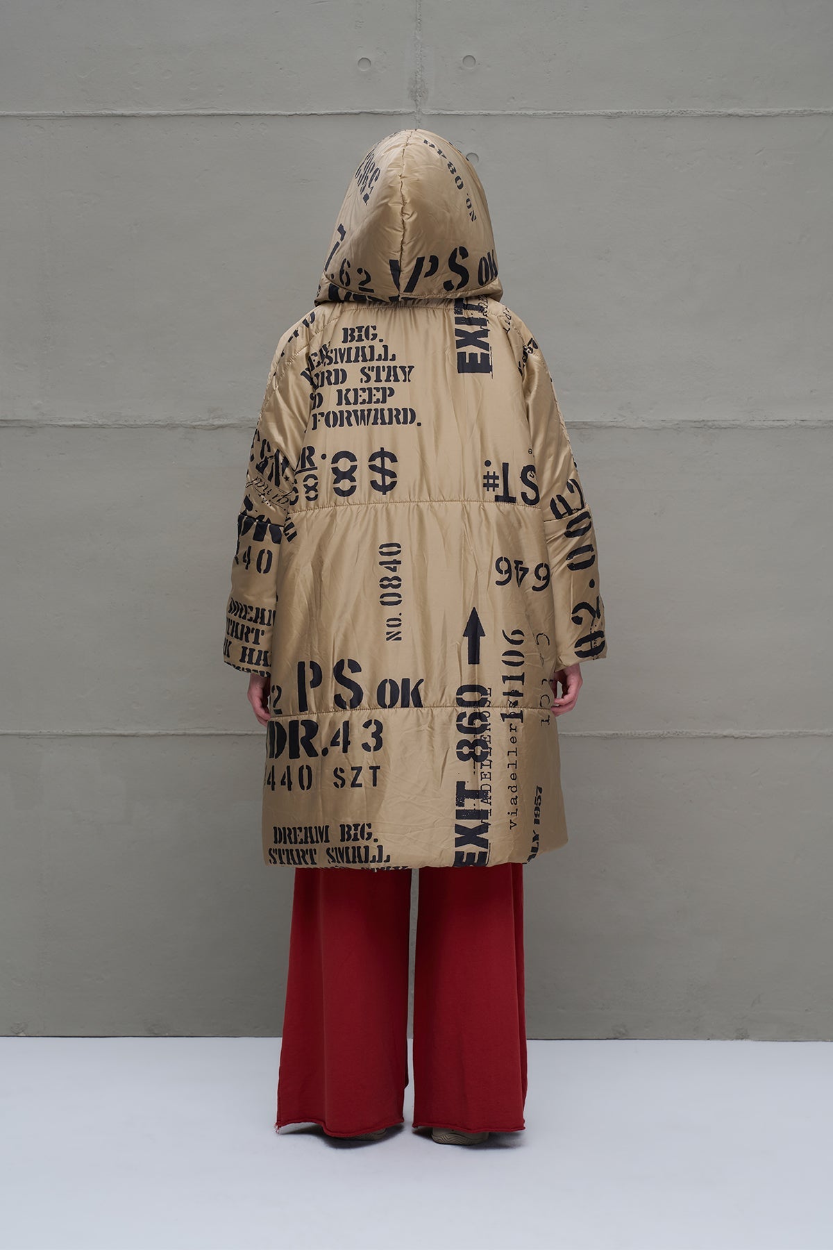 Beige Patterned Long Oversized Coat 18137