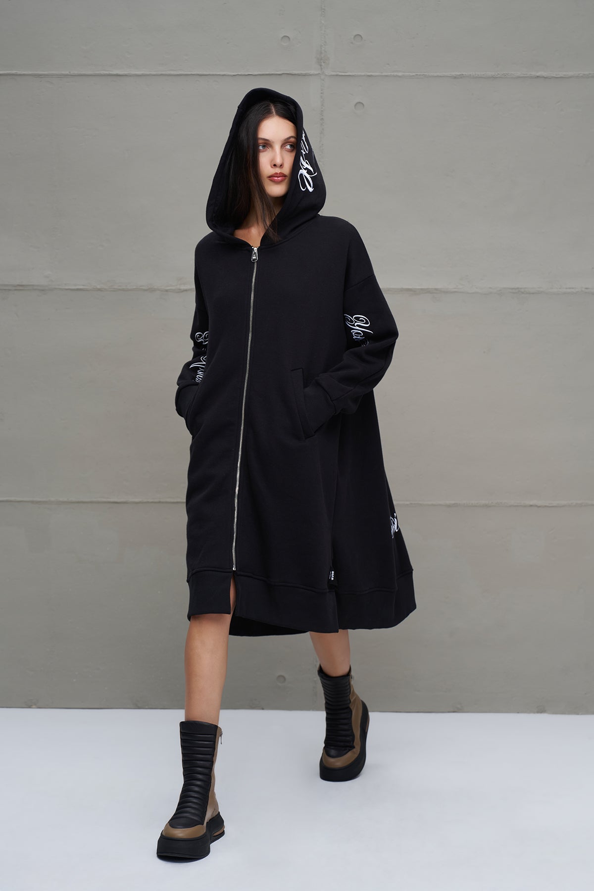 Black Hooded Oversized Long Cardigan 18141