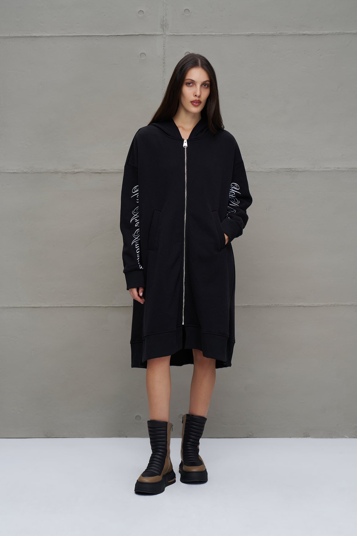 Black Hooded Oversized Long Cardigan 18141