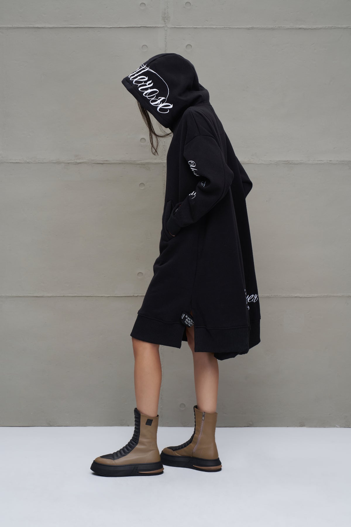 Black Hooded Oversized Long Cardigan 18141