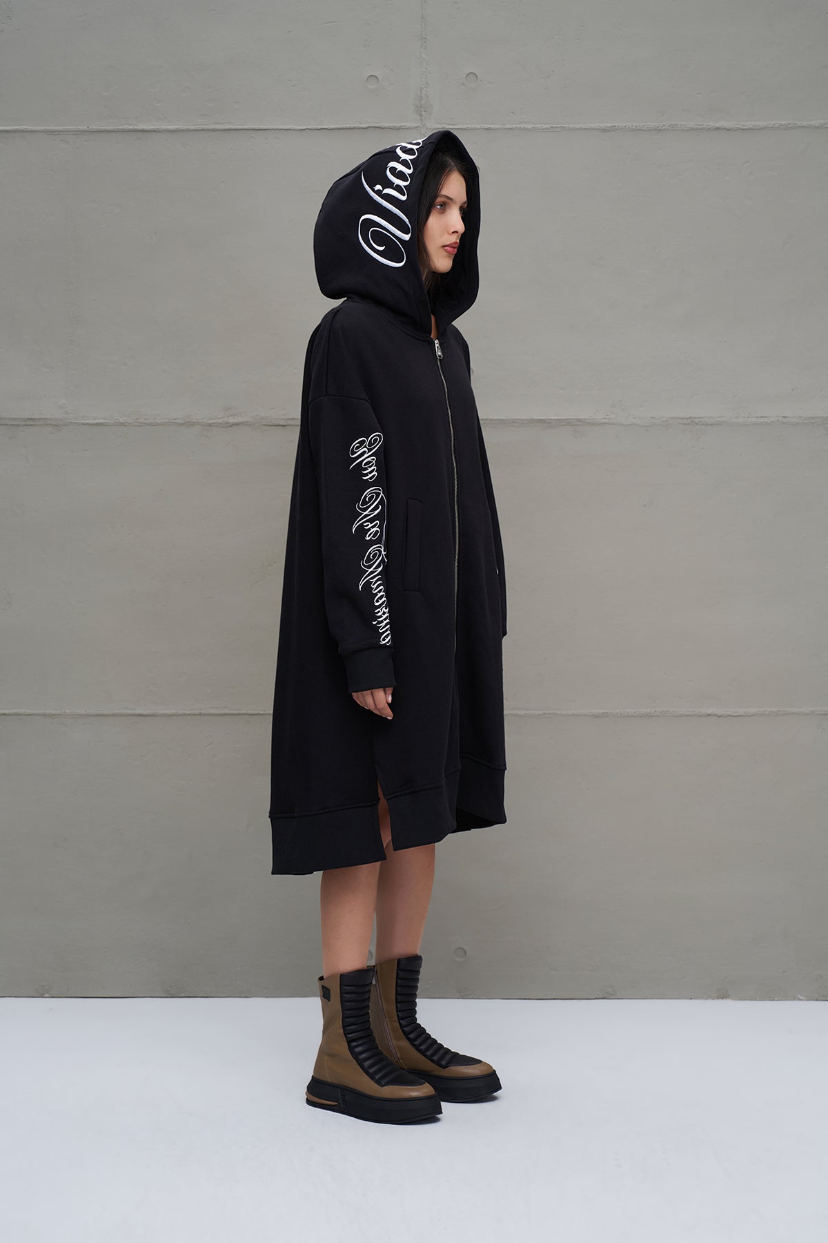 Black Hooded Oversized Long Cardigan 18141