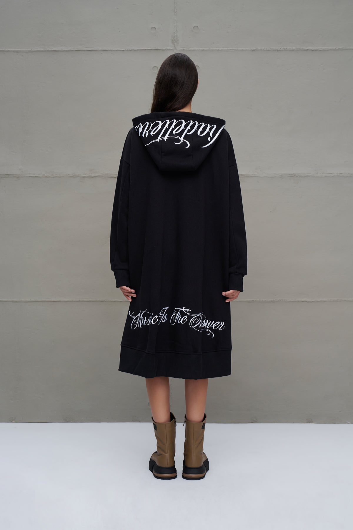 Black Hooded Oversized Long Cardigan 18141