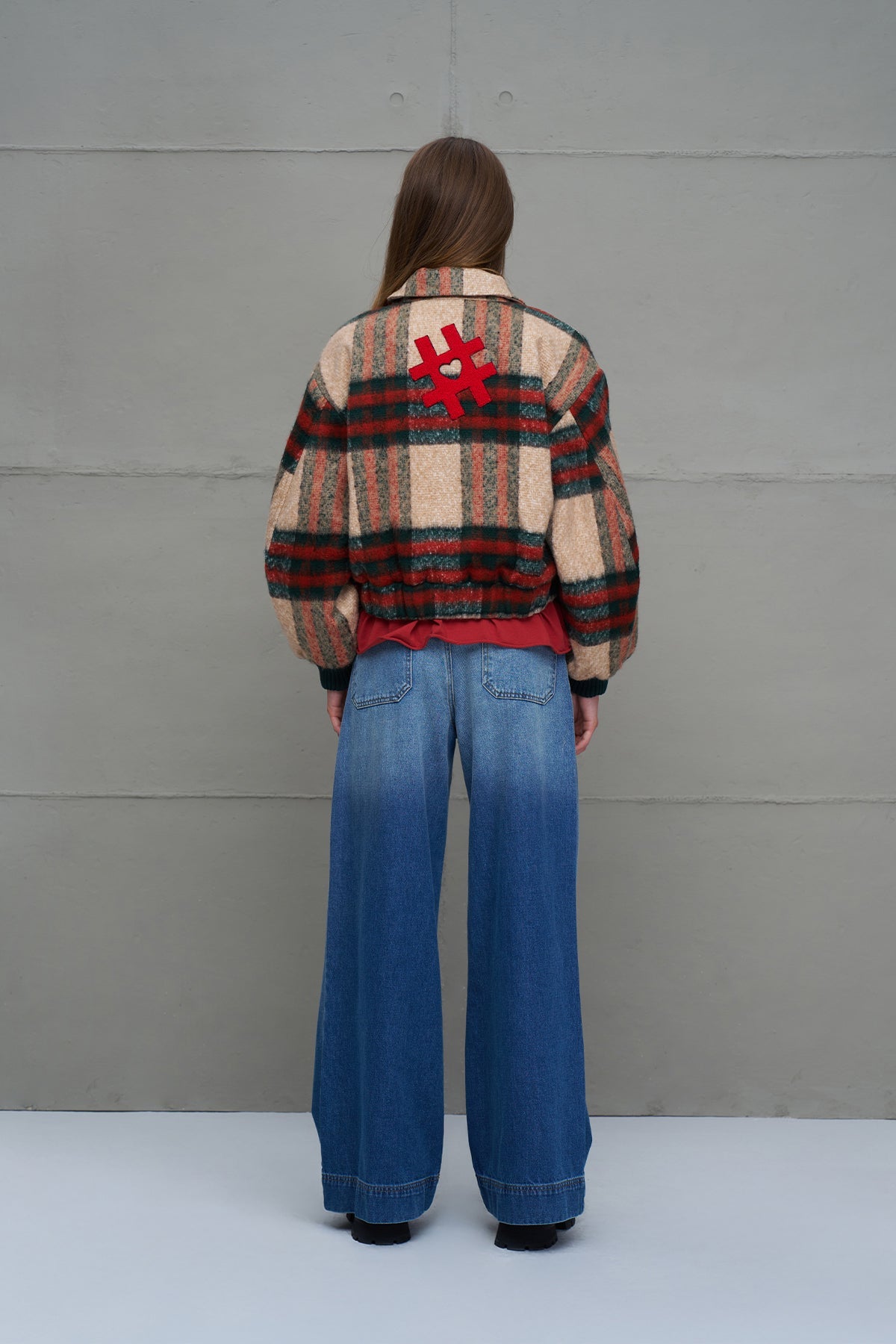 Beige Plaid Bomber Bomber Jacket 18142