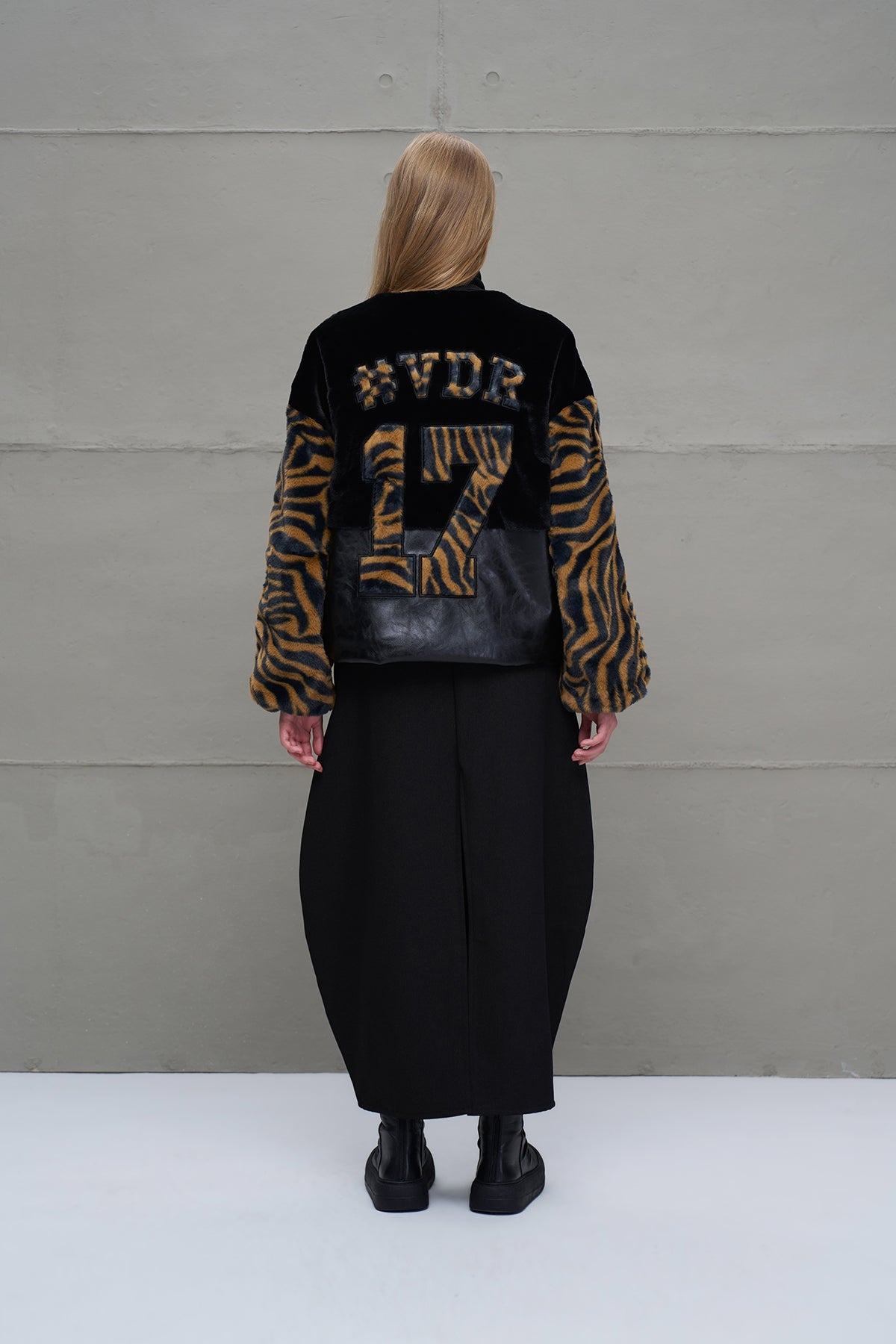 Black Camel Faux Leather And Faux Fur Bomber Jacket 18143