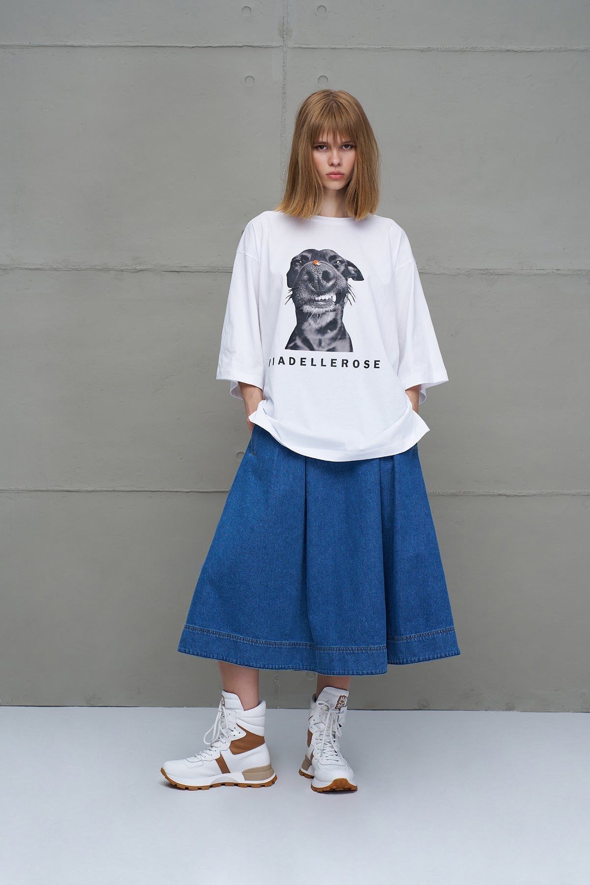 Blue Pleated Denim Midi Skirt 18147