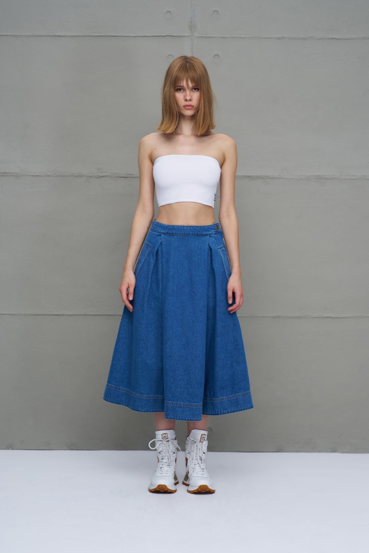 Blue Pleated Denim Midi Skirt 18147