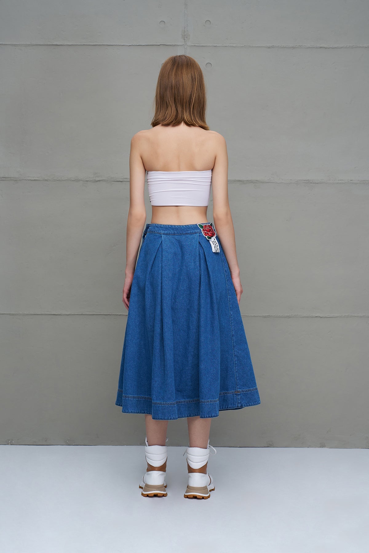 Blue Pleated Denim Midi Skirt 18147