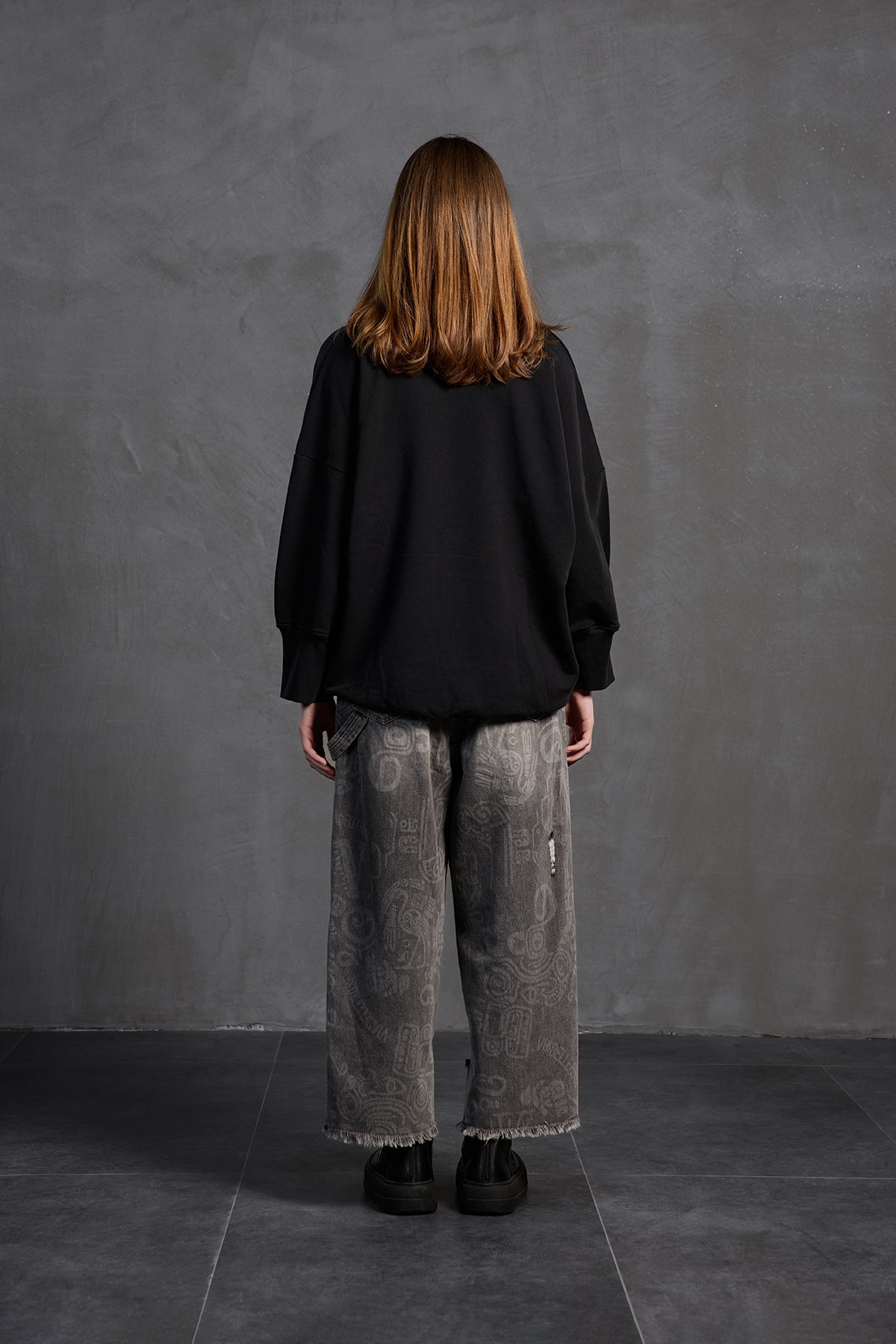 Black Shawl-detail Oversize Sweatshirt 18162