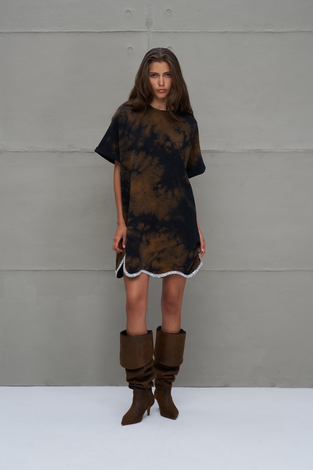 Brown Black Oversized Tie-dye Dress 18168