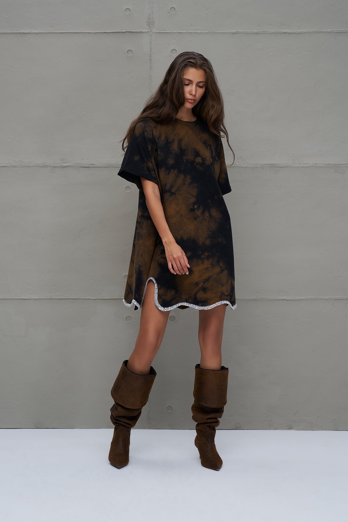 Brown Black Oversized Tie-dye Dress 18168