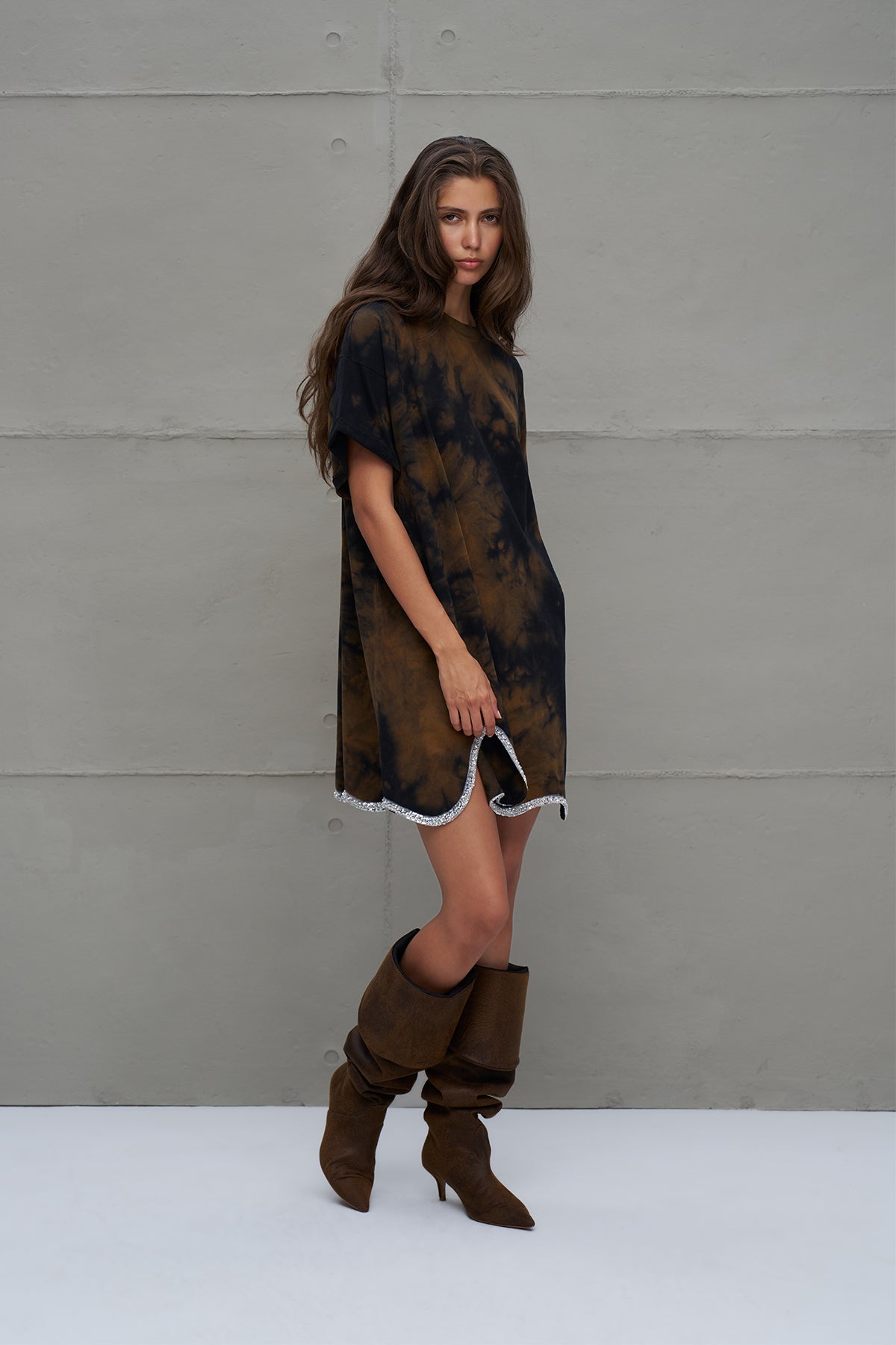 Brown Black Oversized Tie-dye Dress 18168