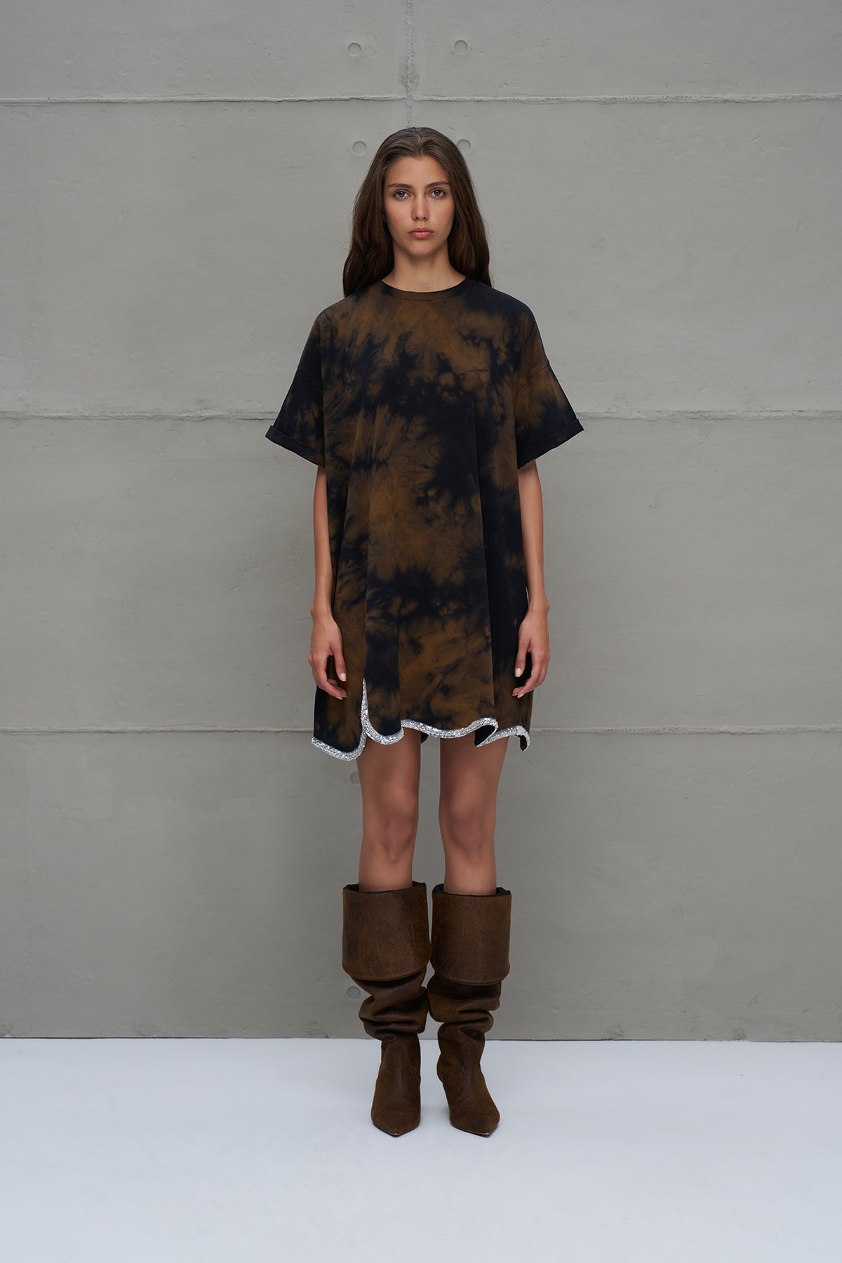 Brown Black Oversized Tie-dye Dress 18168