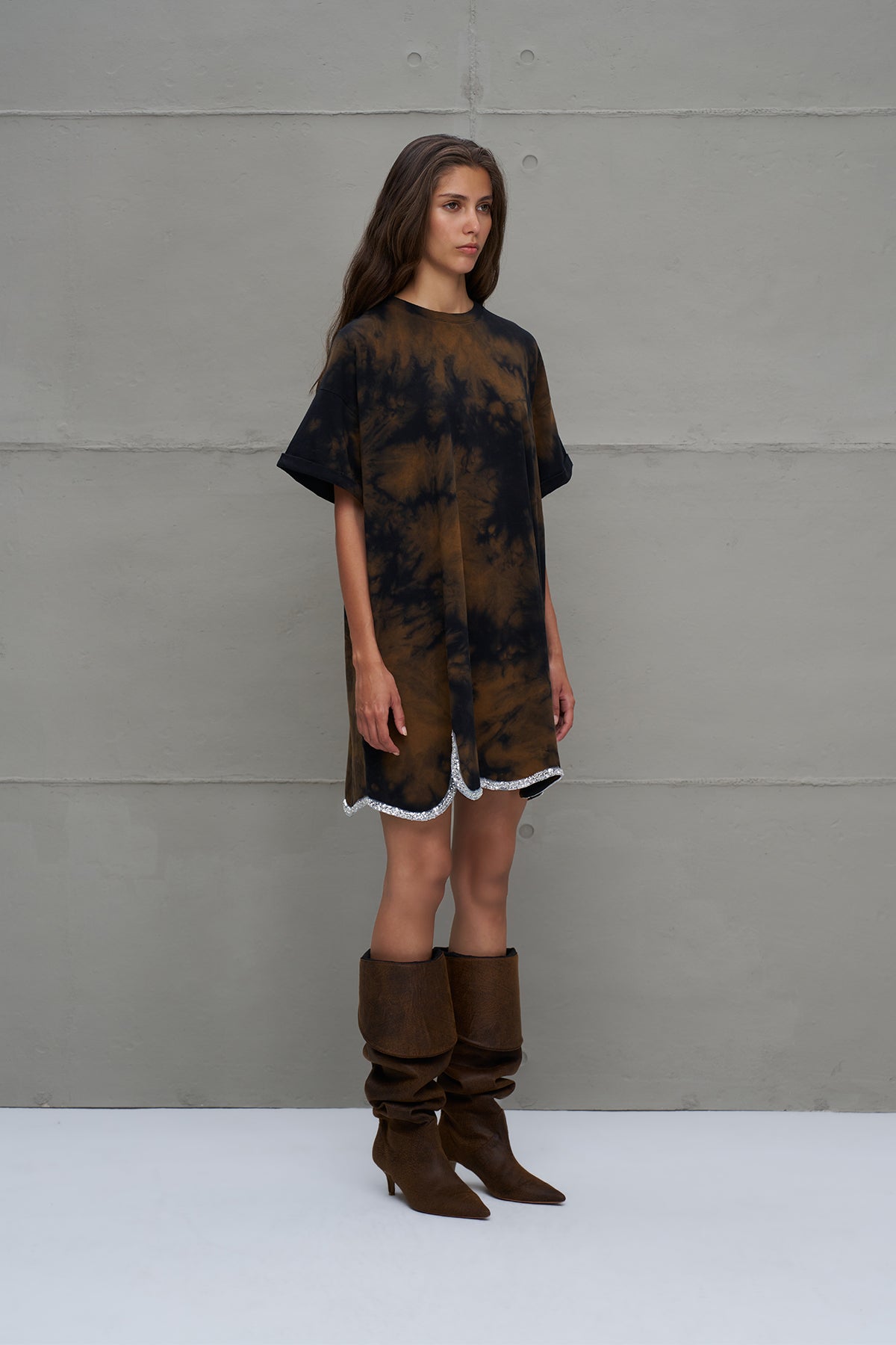 Brown Black Oversized Tie-dye Dress 18168