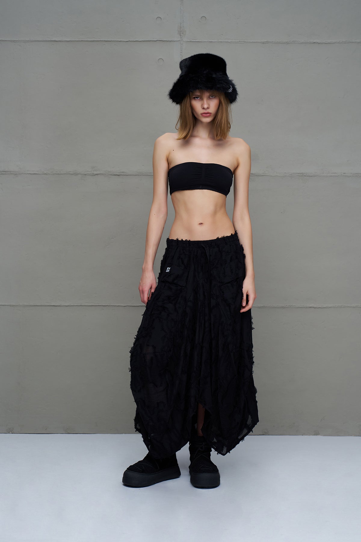 Black Semi-sheer Tassel Midi Skirt 18170