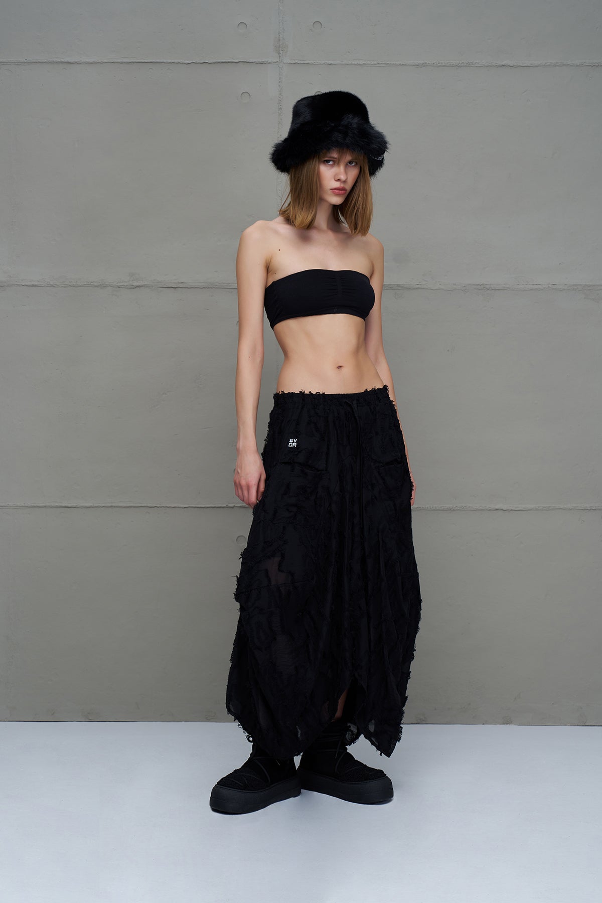 Black Semi-sheer Tassel Midi Skirt 18170