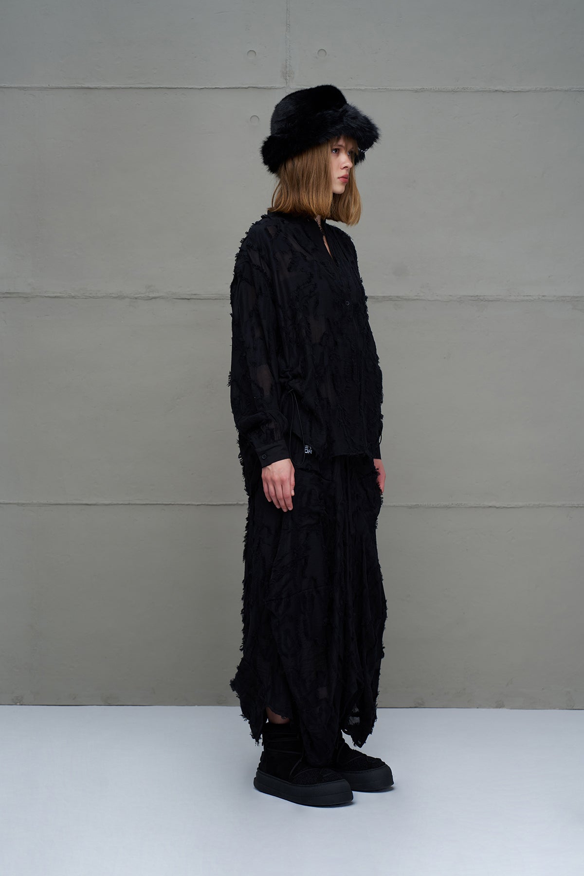Black Semi-sheer Tassel Shirt 18171