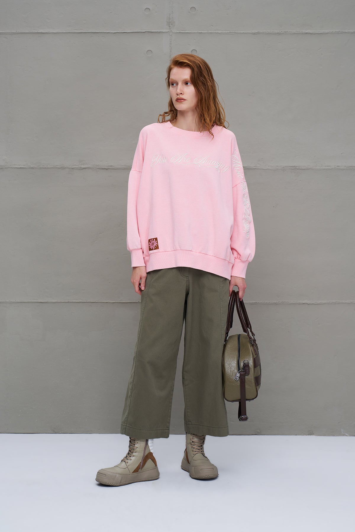 Pink Slogan-print Oversized Sweatshirt 18178