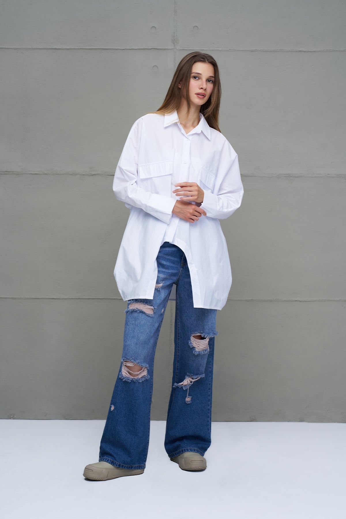 White Oversized Poplin Shirt 18179
