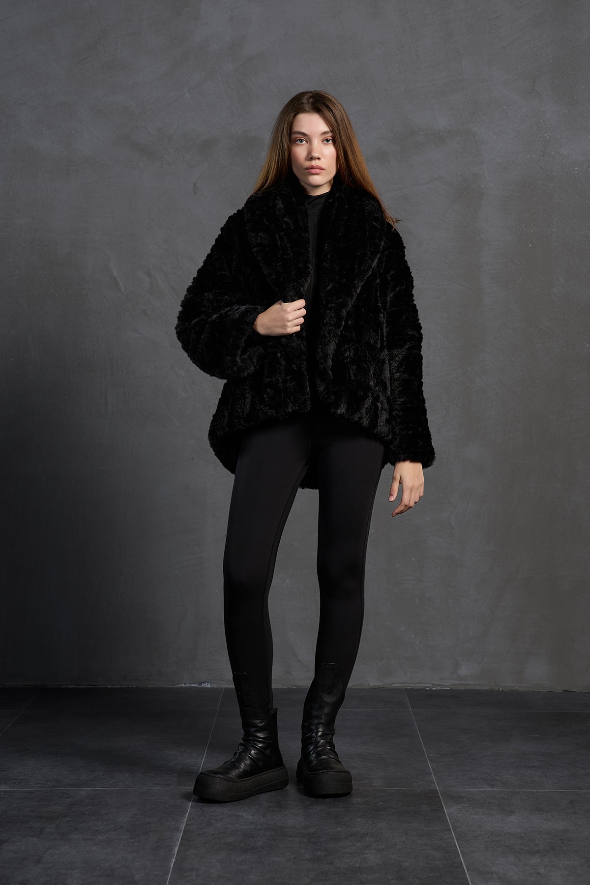 Black Faux Fur Oversize Coat 18185