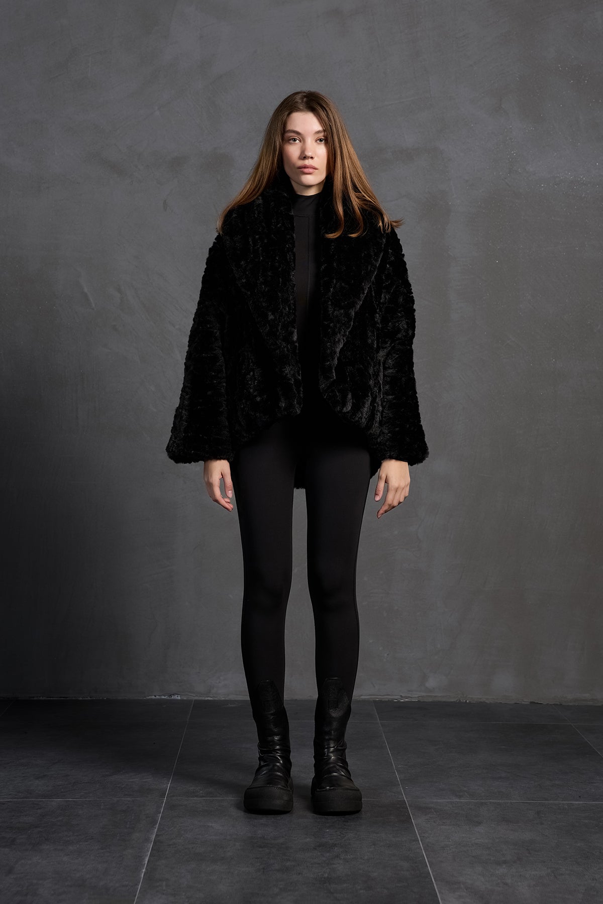 Black Faux Fur Oversize Coat 18185