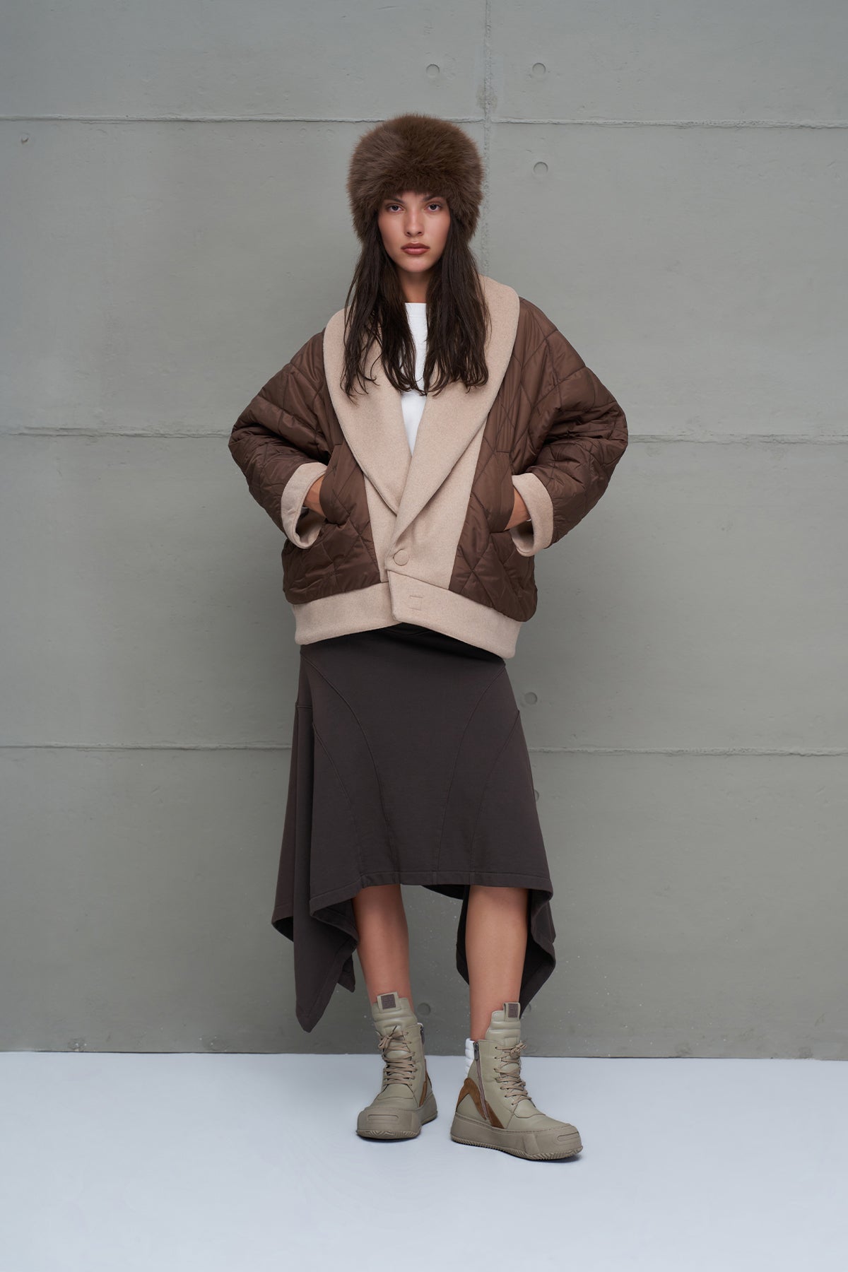 Beige Brown Double-sided Oversized Jacket 18186