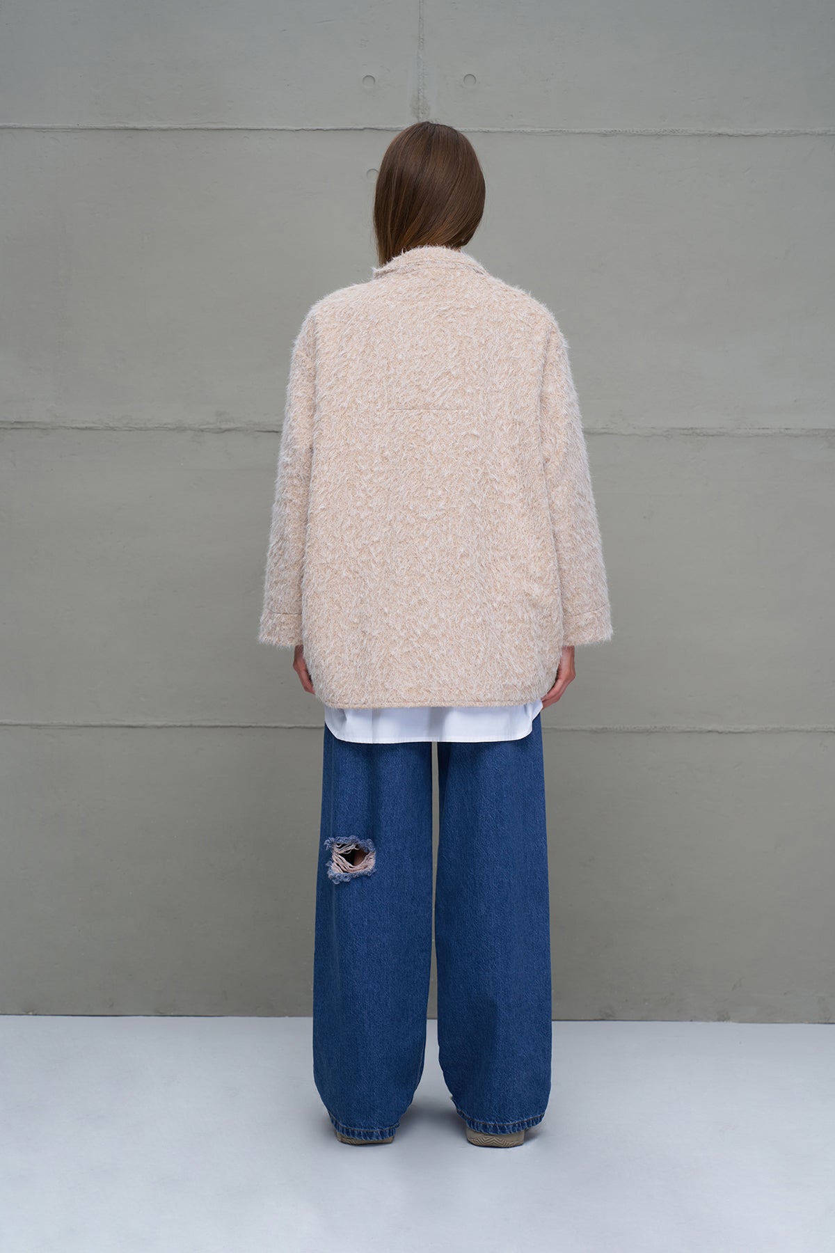 Beige Faux Fur Oversized Jacket 18187