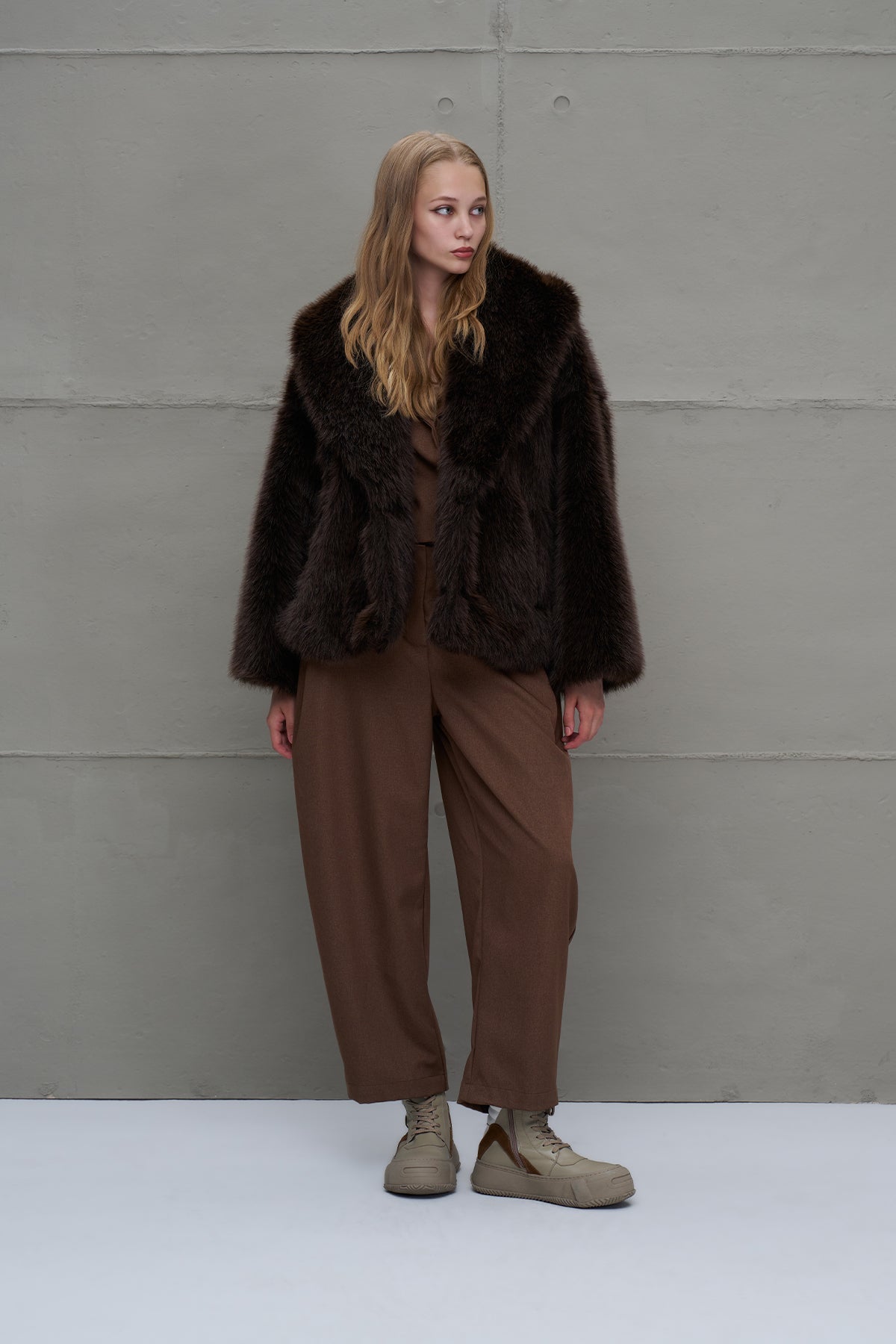 Brown Faux Fur Oversized Coat 18188