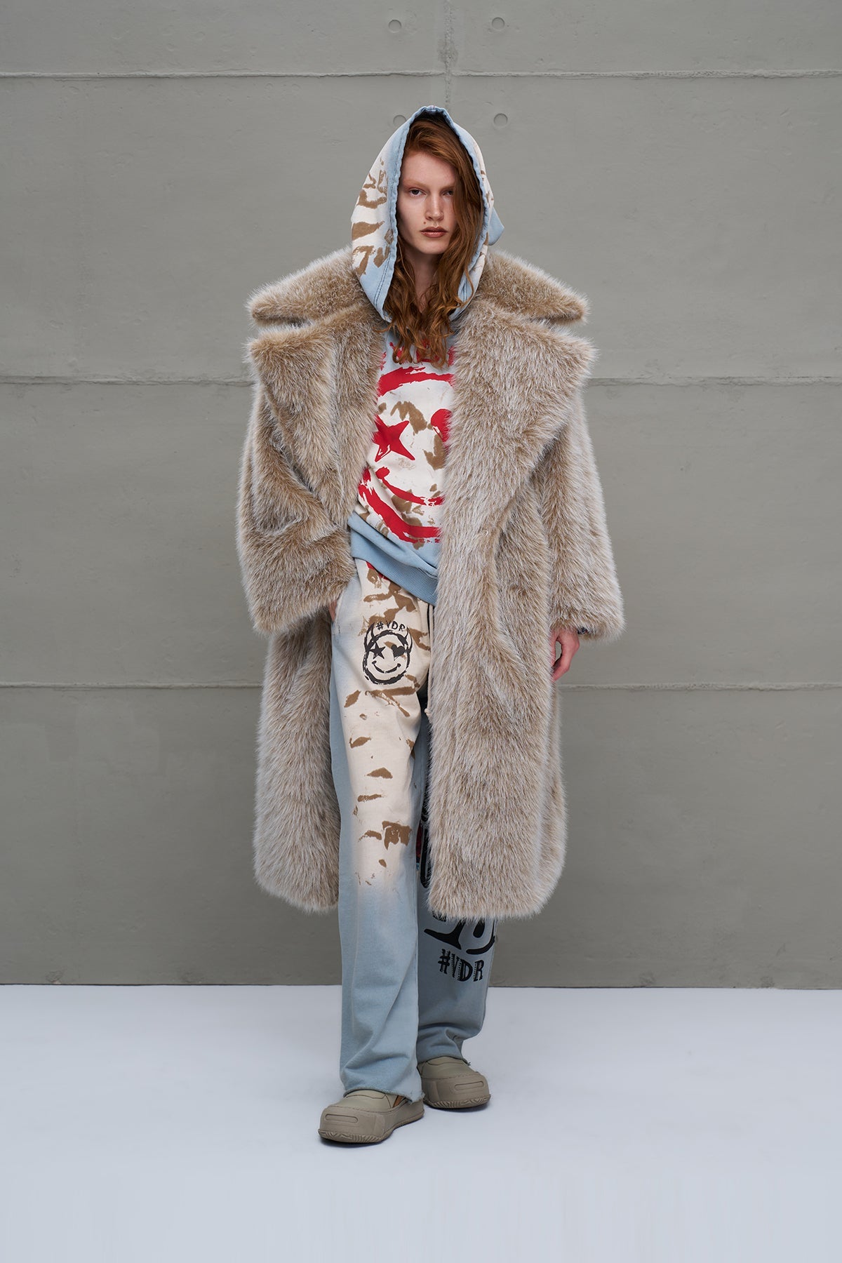 Beige Faux Fur Oversized Long Coat 18189