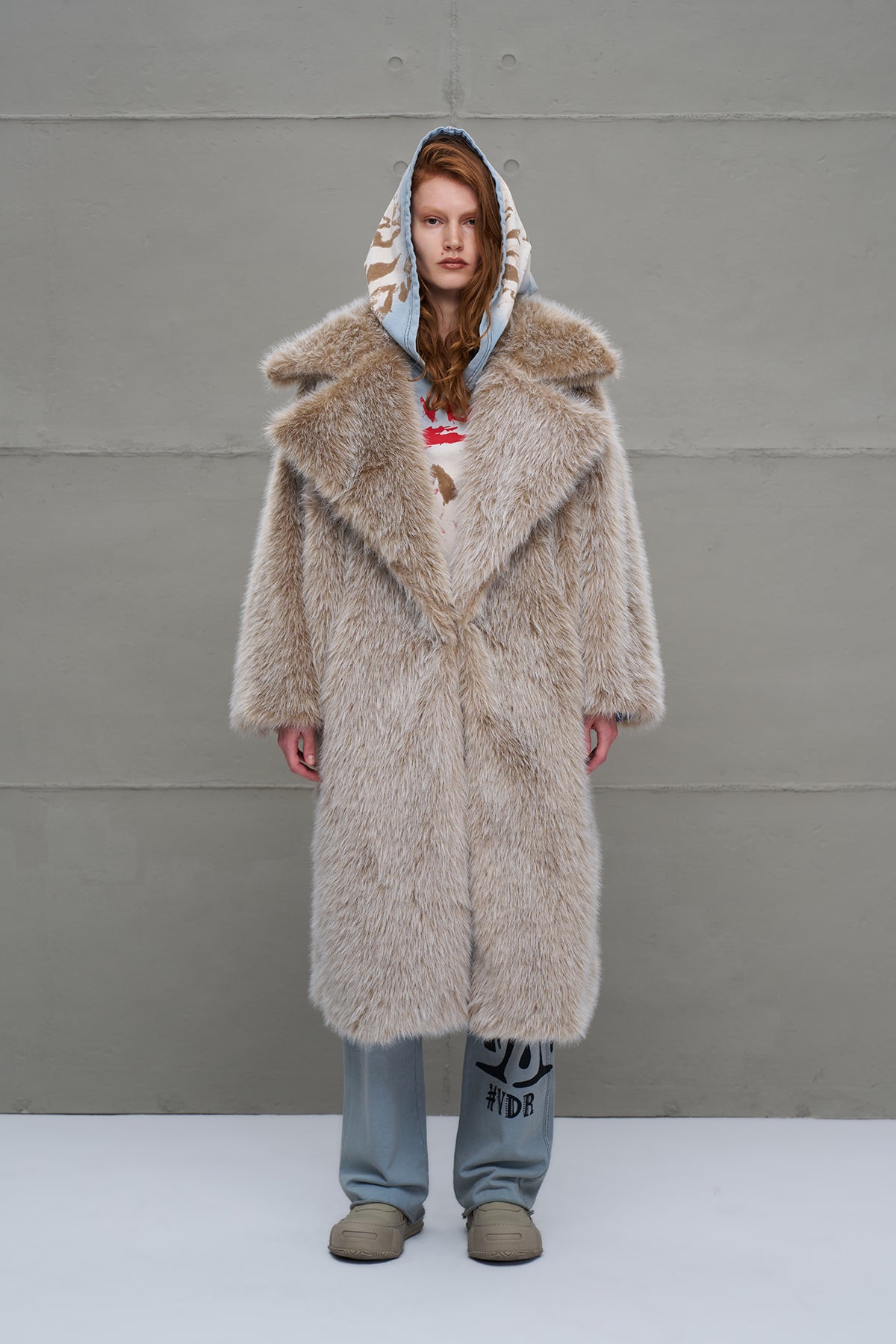 Beige Faux Fur Oversized Long Coat 18189